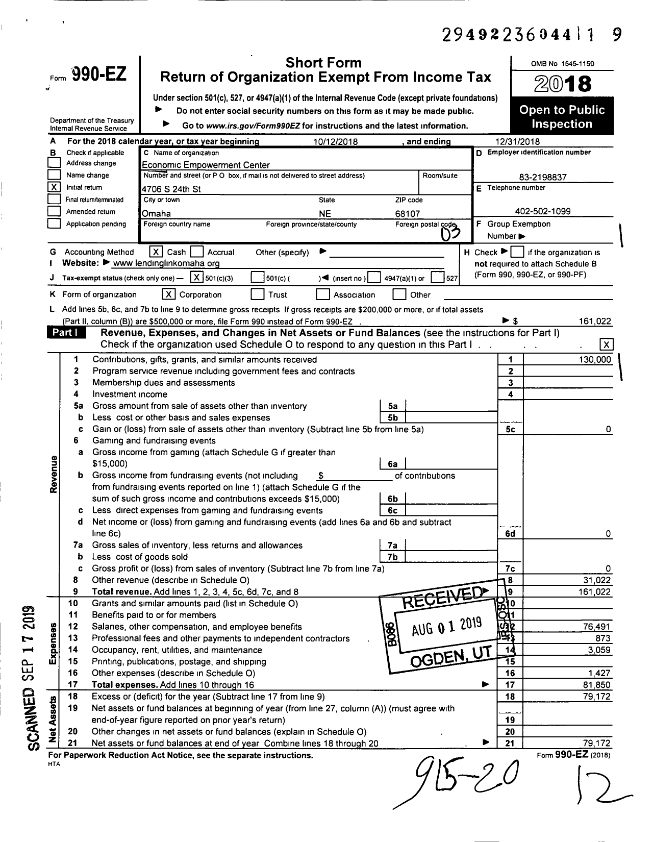 Image of first page of 2018 Form 990EZ for Lending Link Credit Solutions