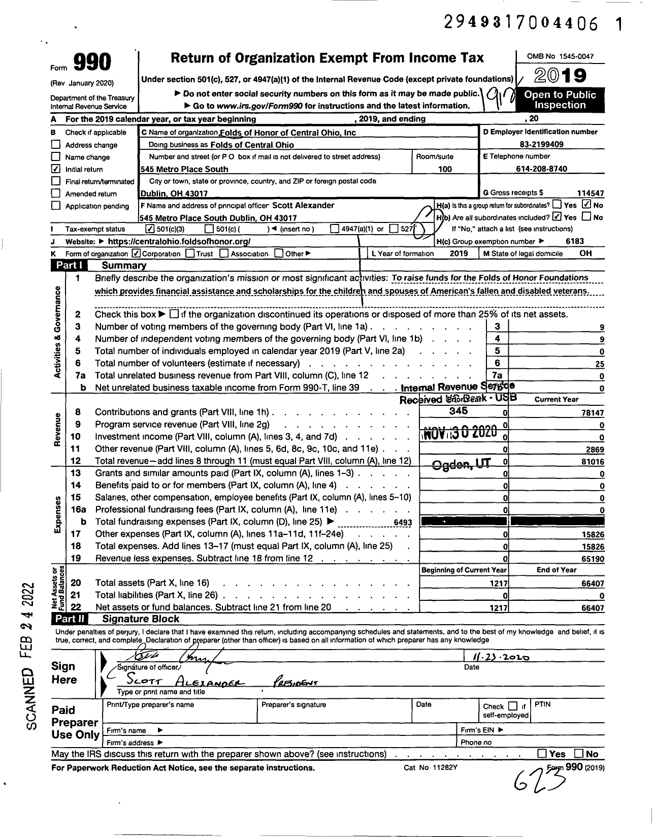 Image of first page of 2019 Form 990 for Folds of Central Ohio