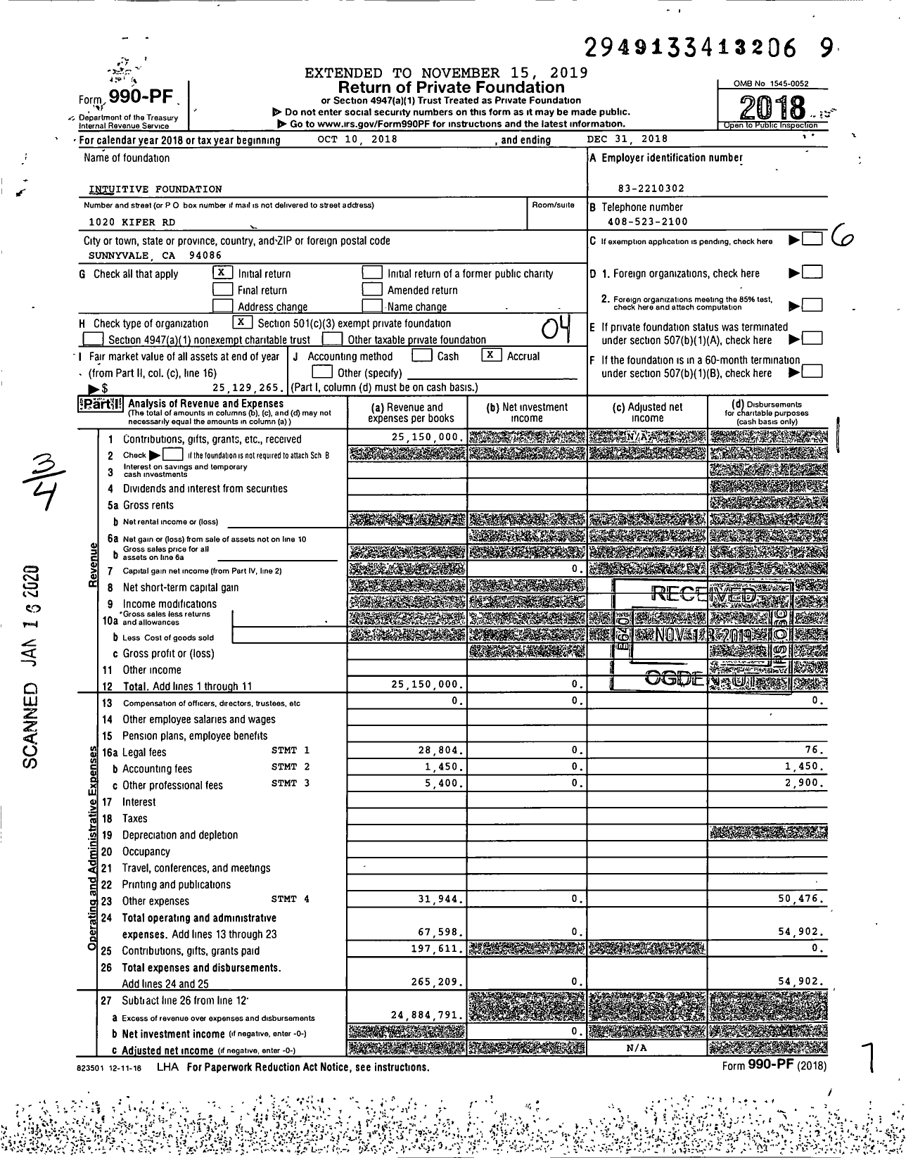 Image of first page of 2018 Form 990PF for Intuitive Foundation