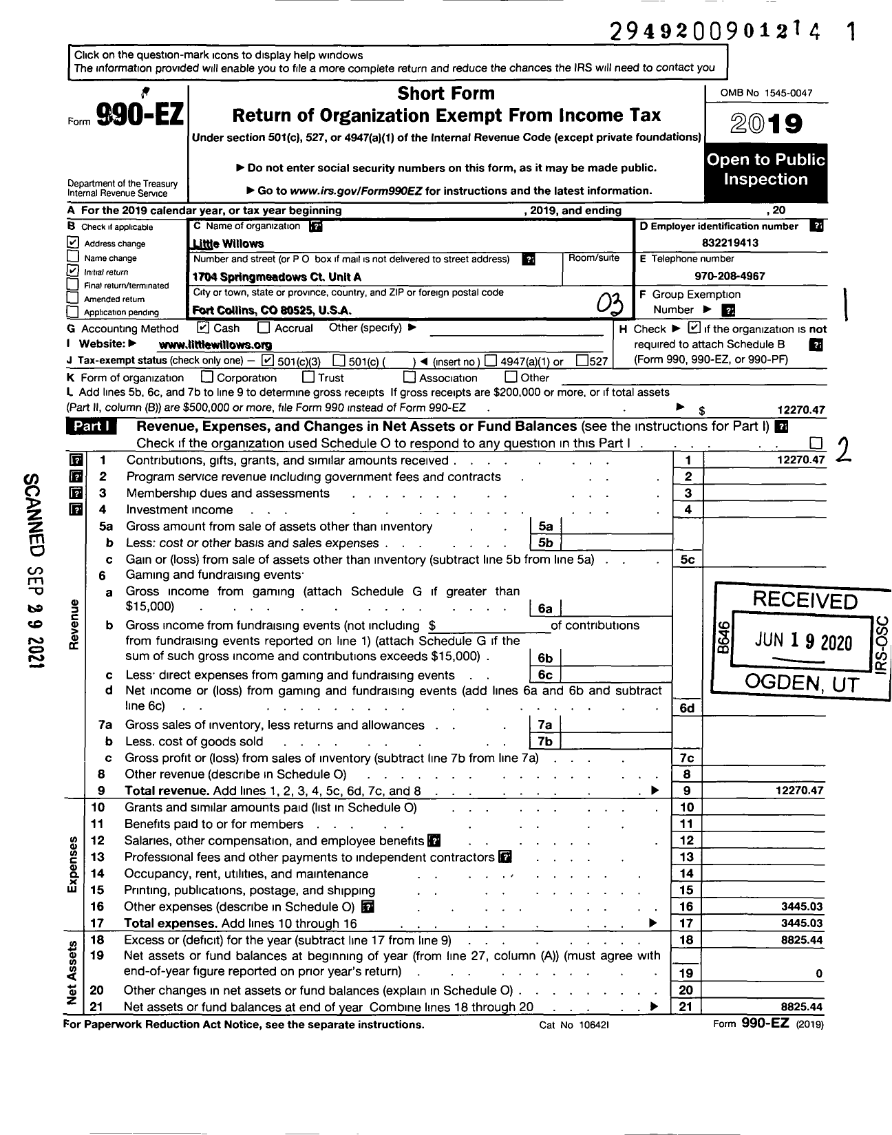 Image of first page of 2019 Form 990EZ for Little Willows