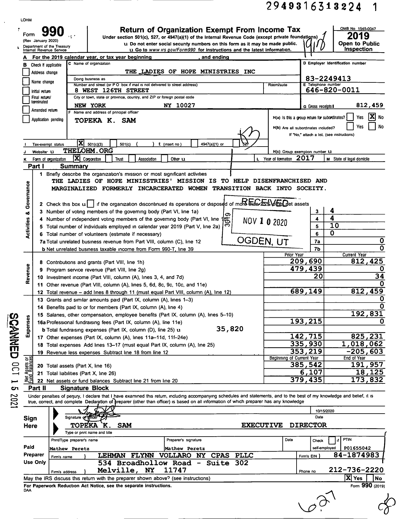 Image of first page of 2019 Form 990 for The Ladies of Hope Ministries The LOHM