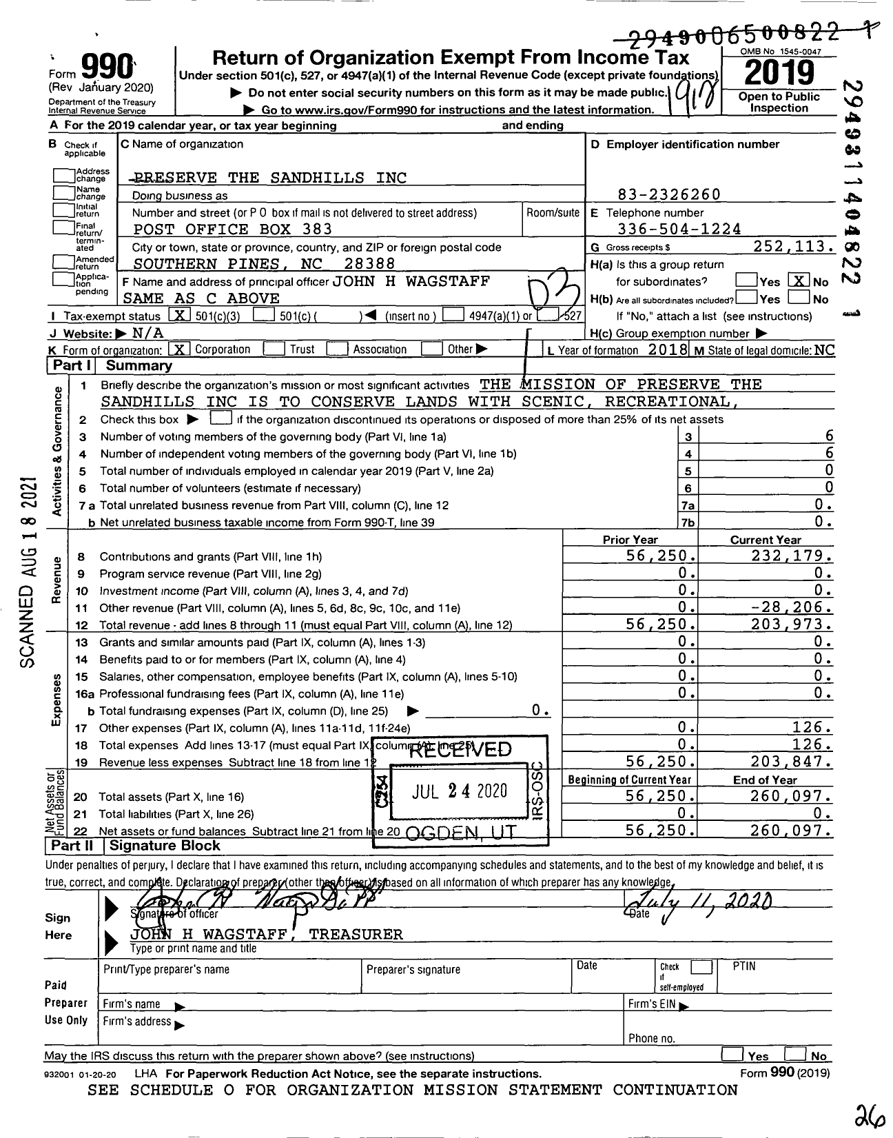 Image of first page of 2019 Form 990 for Preserve the Sandhills