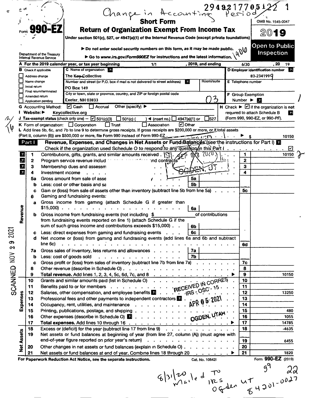 Image of first page of 2018 Form 990EZ for Key Collective