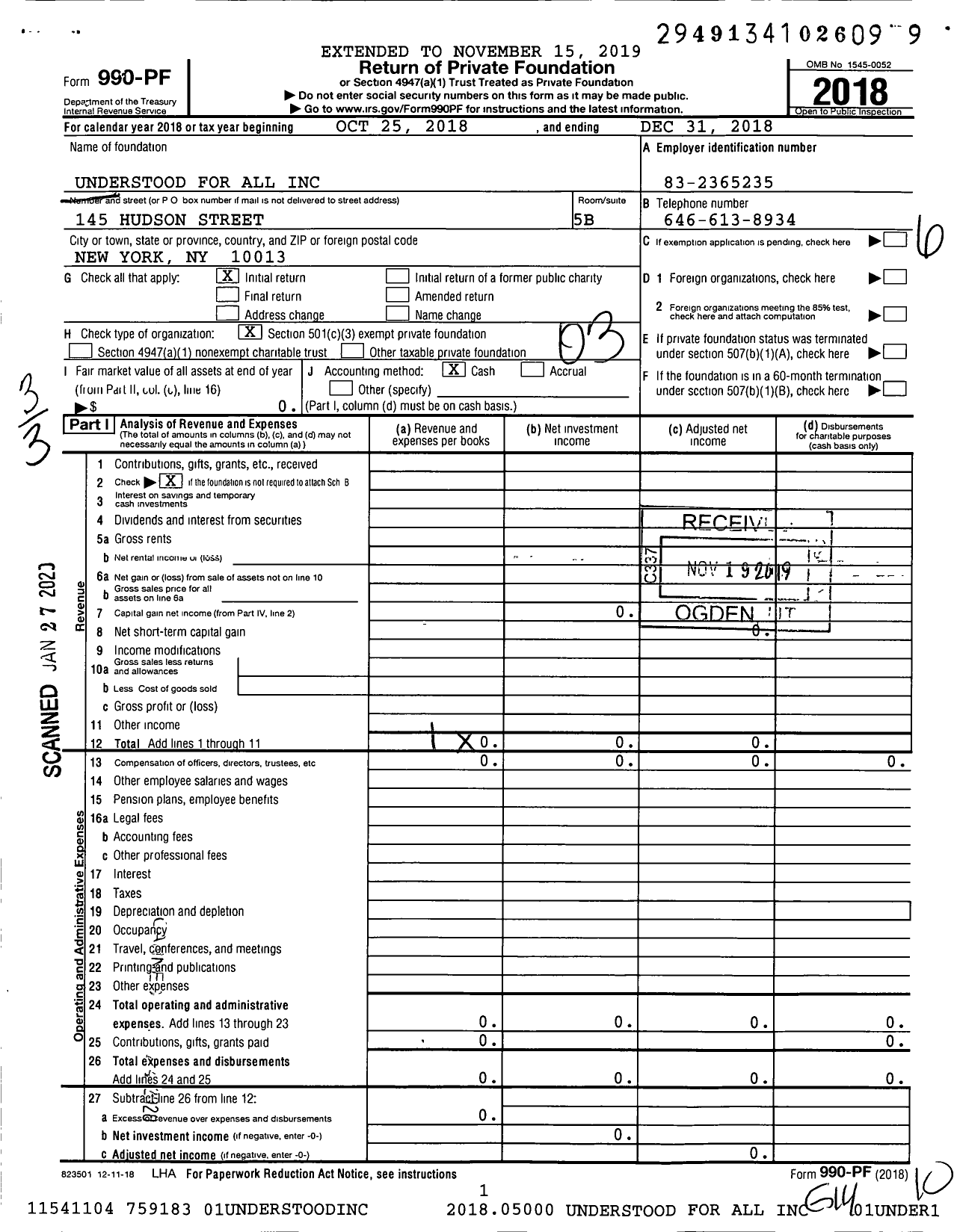 Image of first page of 2018 Form 990PF for Understood for All