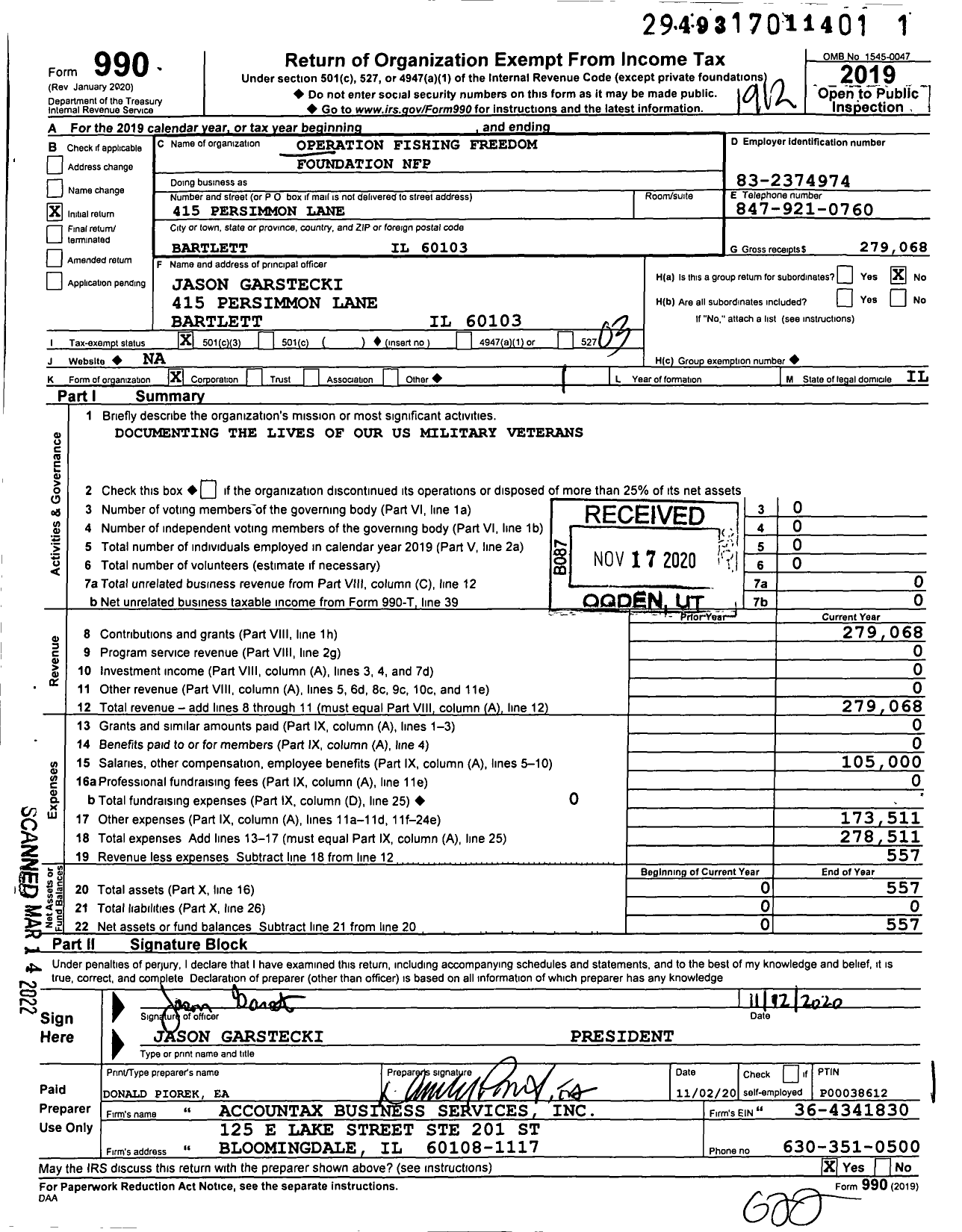 Image of first page of 2019 Form 990 for Operation Healing Heros Foundation NFP