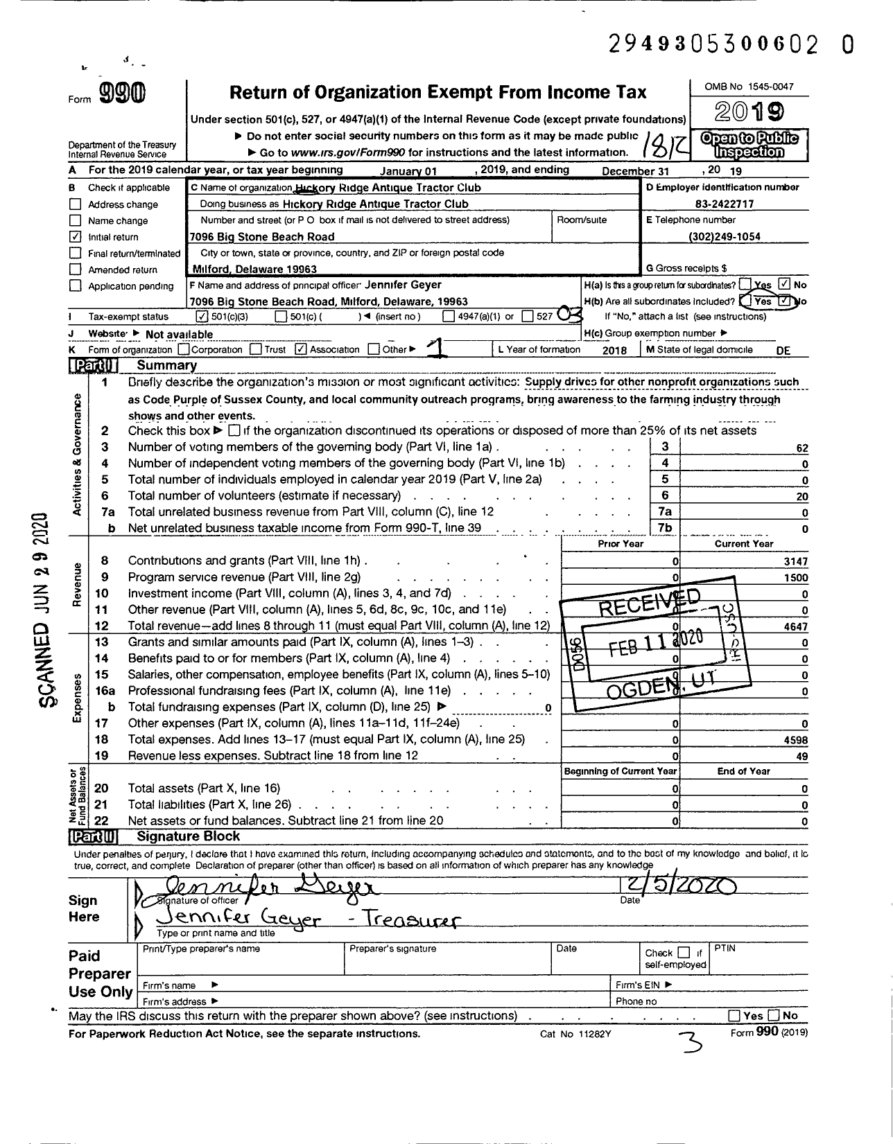 Image of first page of 2018 Form 990 for Delmarva Antique Tractor and Gas Engine Assocation