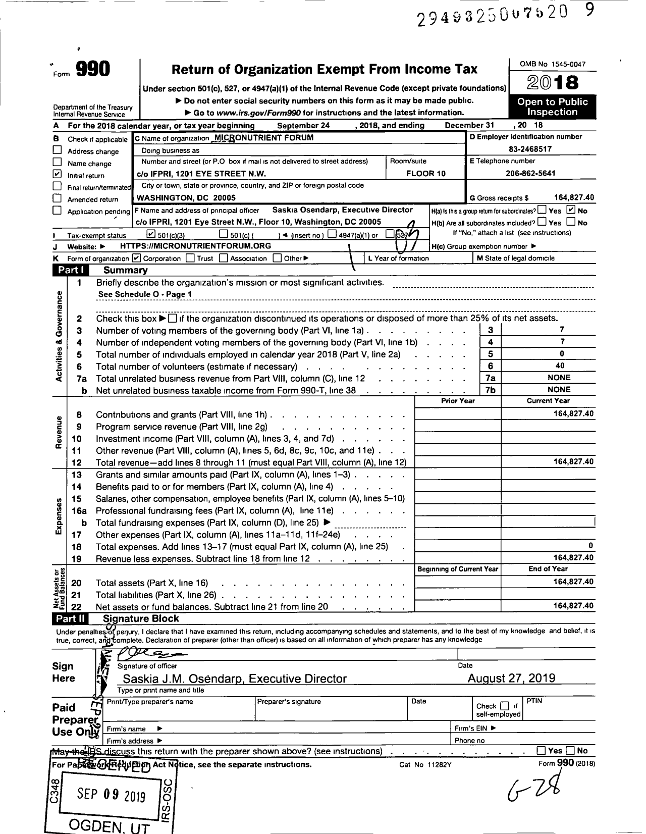 Image of first page of 2018 Form 990 for Micronutrient Forum