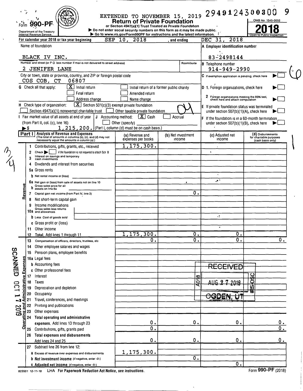 Image of first page of 2018 Form 990PF for Black Iv