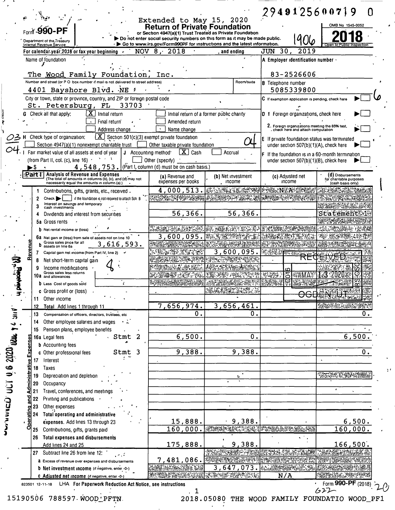 Image of first page of 2018 Form 990PR for The Wood Family Foundation