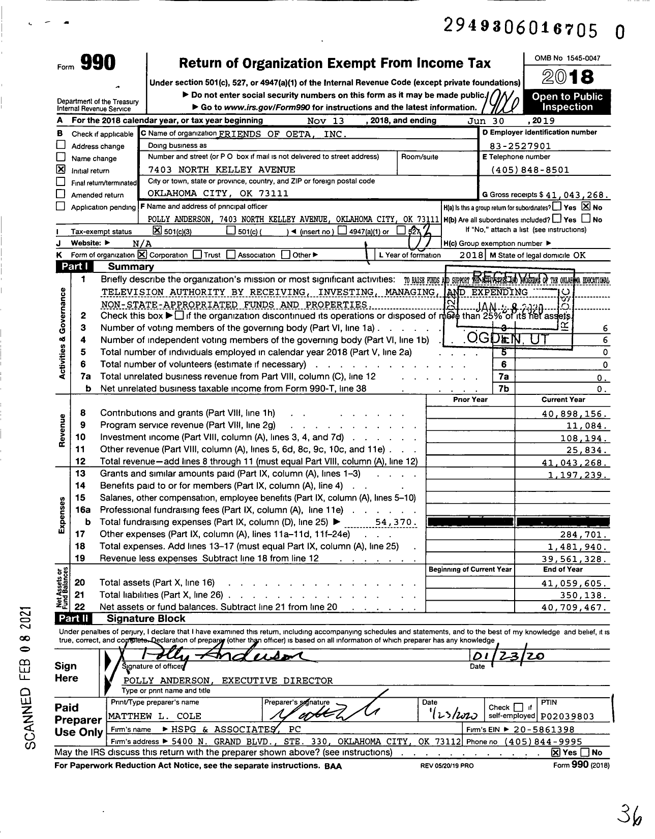 Image of first page of 2018 Form 990 for Friends of Oeta