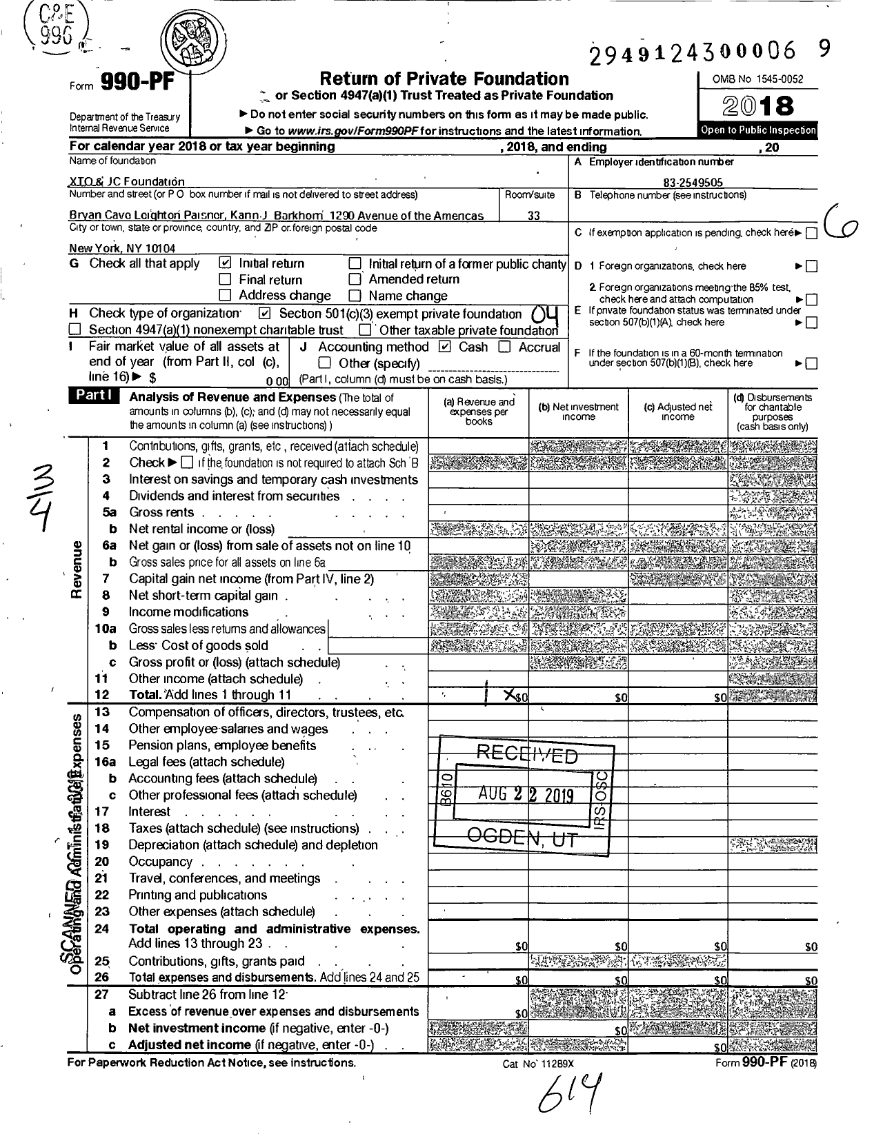 Image of first page of 2018 Form 990PF for Christo and Jeanne-Claude Foundation