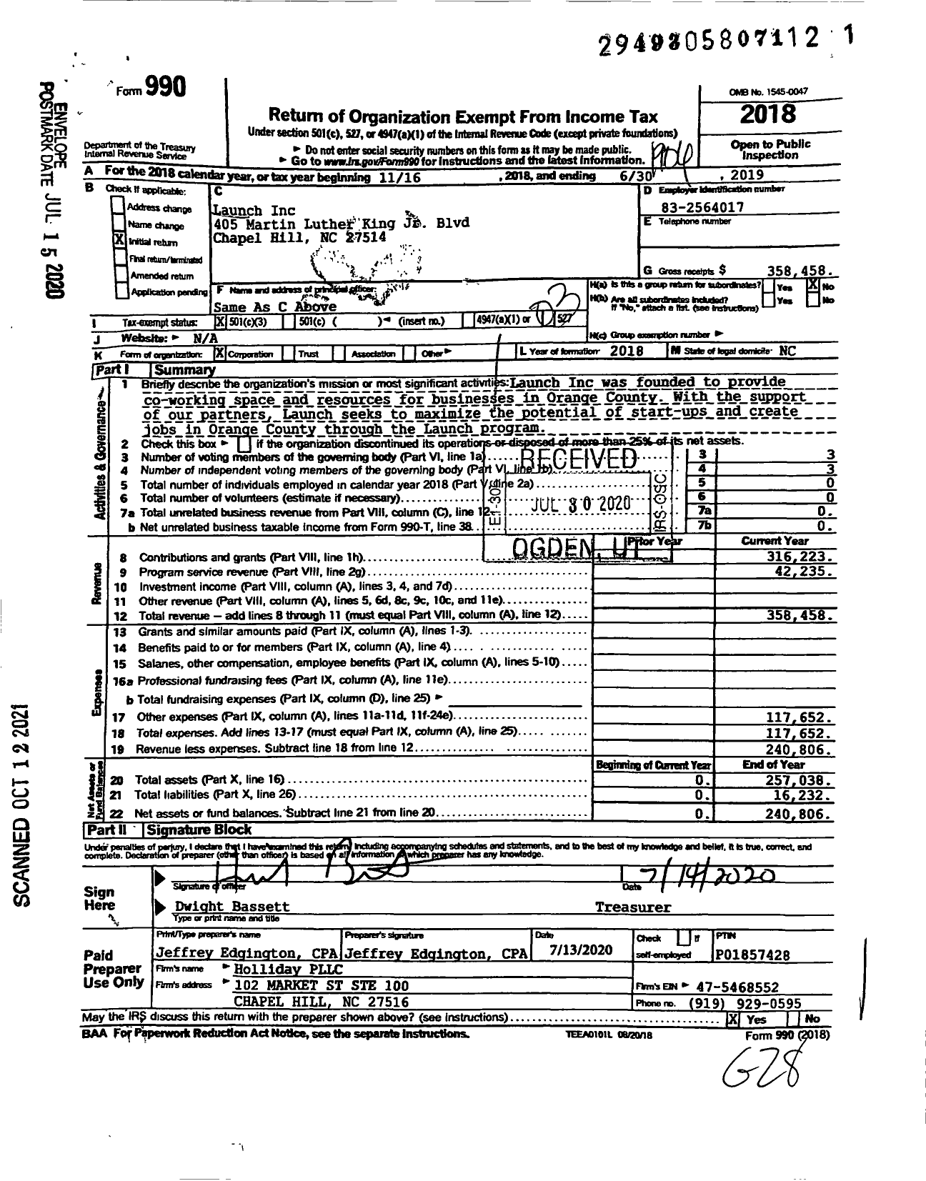Image of first page of 2018 Form 990 for Launch