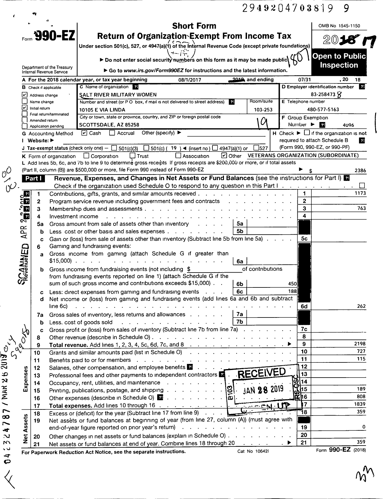 Image of first page of 2017 Form 990EO for Military Women Across the Nation - Unit 155 Salt River Military Women