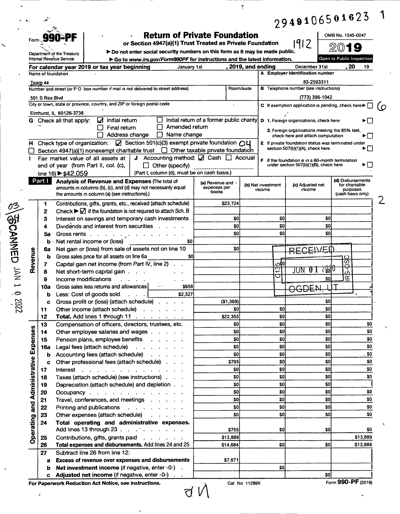 Image of first page of 2019 Form 990PF for Team 44