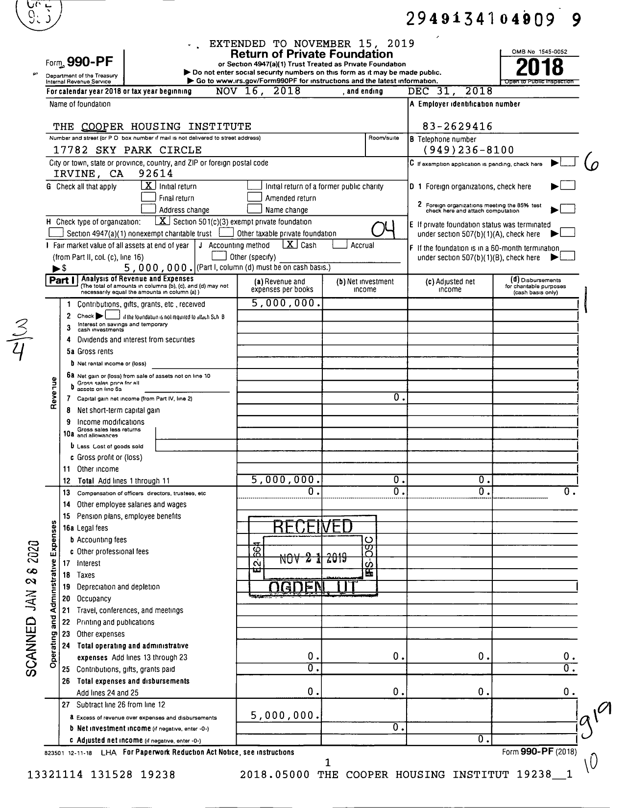 Image of first page of 2018 Form 990PF for The Cooper Housing Institute