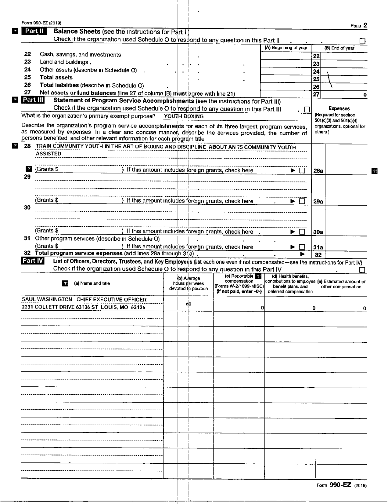 Image of first page of 2019 Form 990EZ for Academic and Athletic Complex Saul Brute Boxing