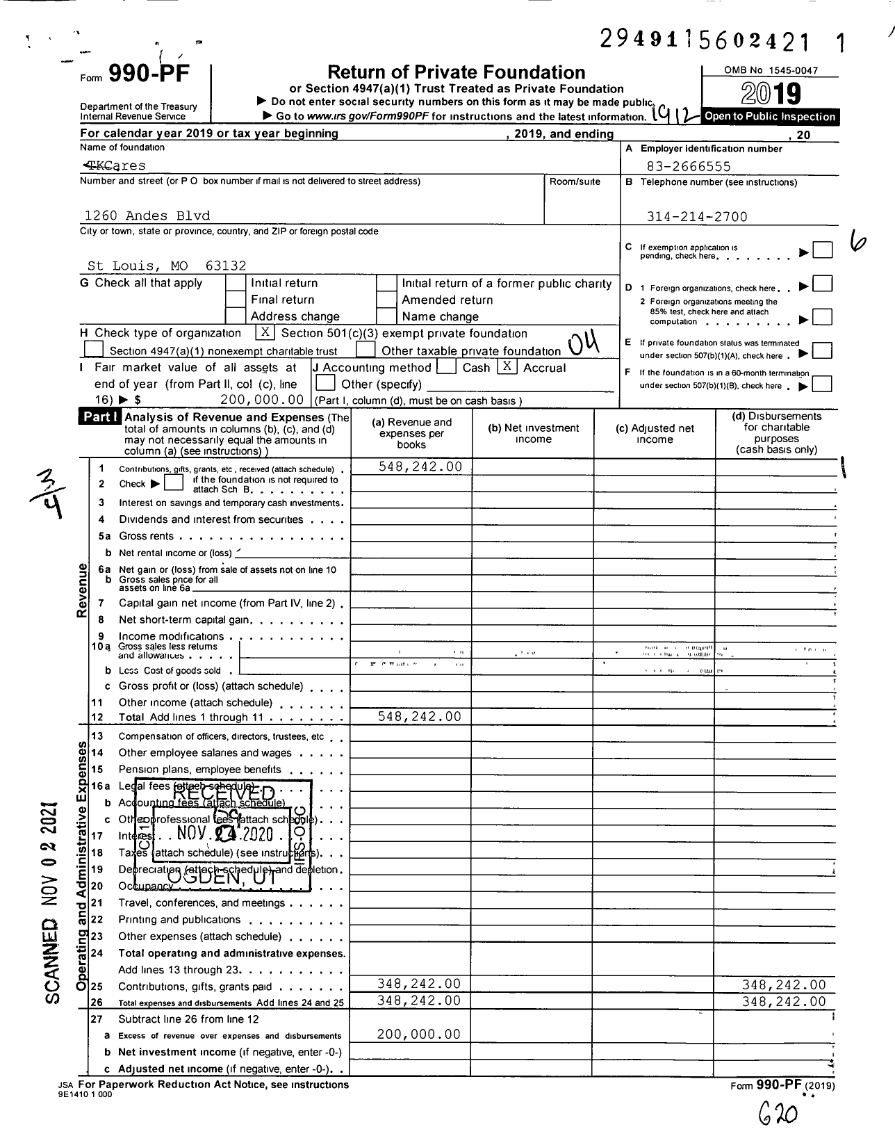 Image of first page of 2019 Form 990PF for TKCares