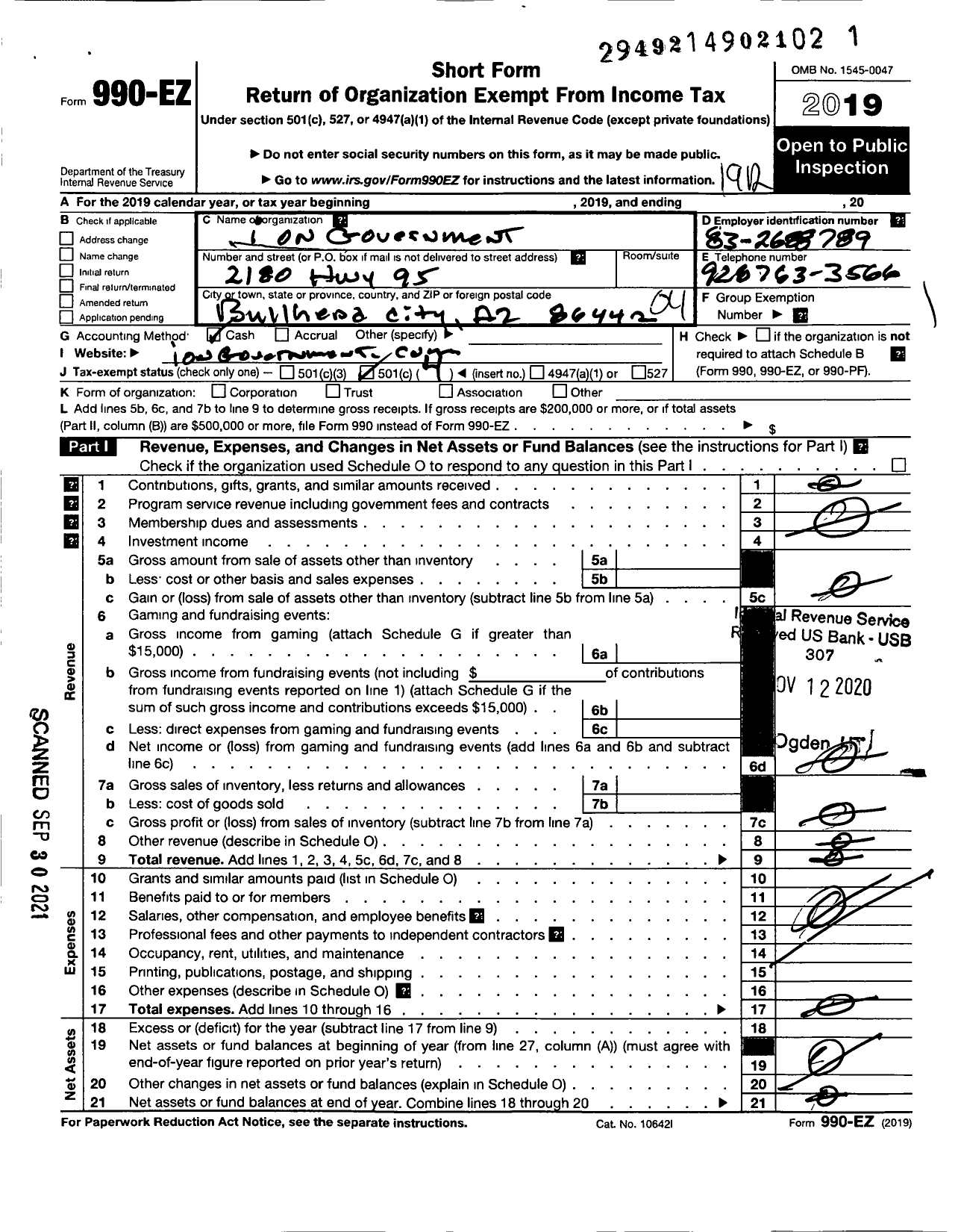 Image of first page of 2019 Form 990EO for I on Government