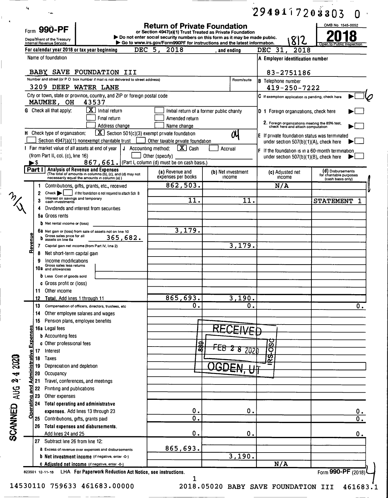 Image of first page of 2018 Form 990PR for Baby Save Foundation III