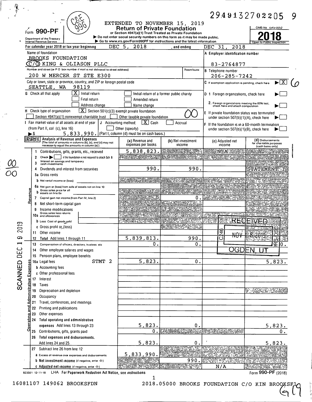 Image of first page of 2018 Form 990PF for Brooks Foundation