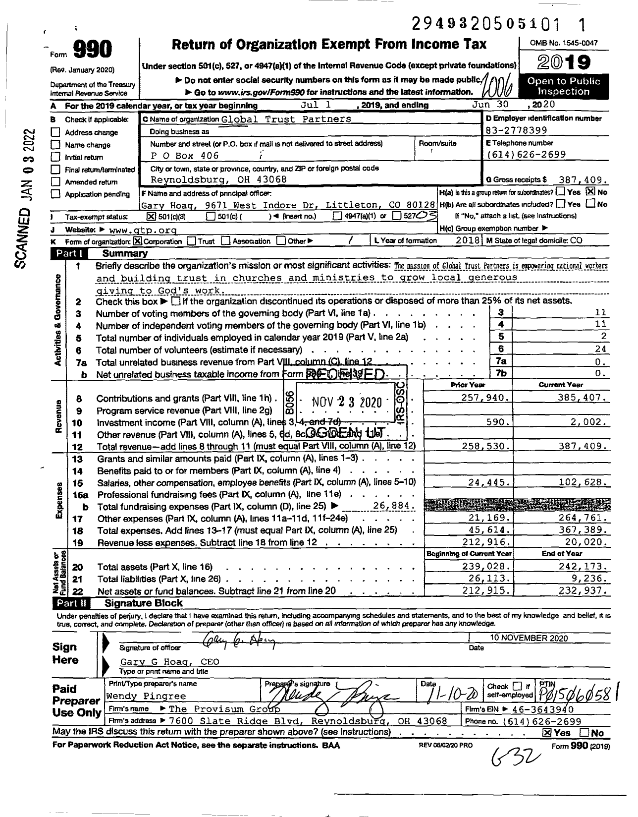 Image of first page of 2019 Form 990 for Global Trust Partners