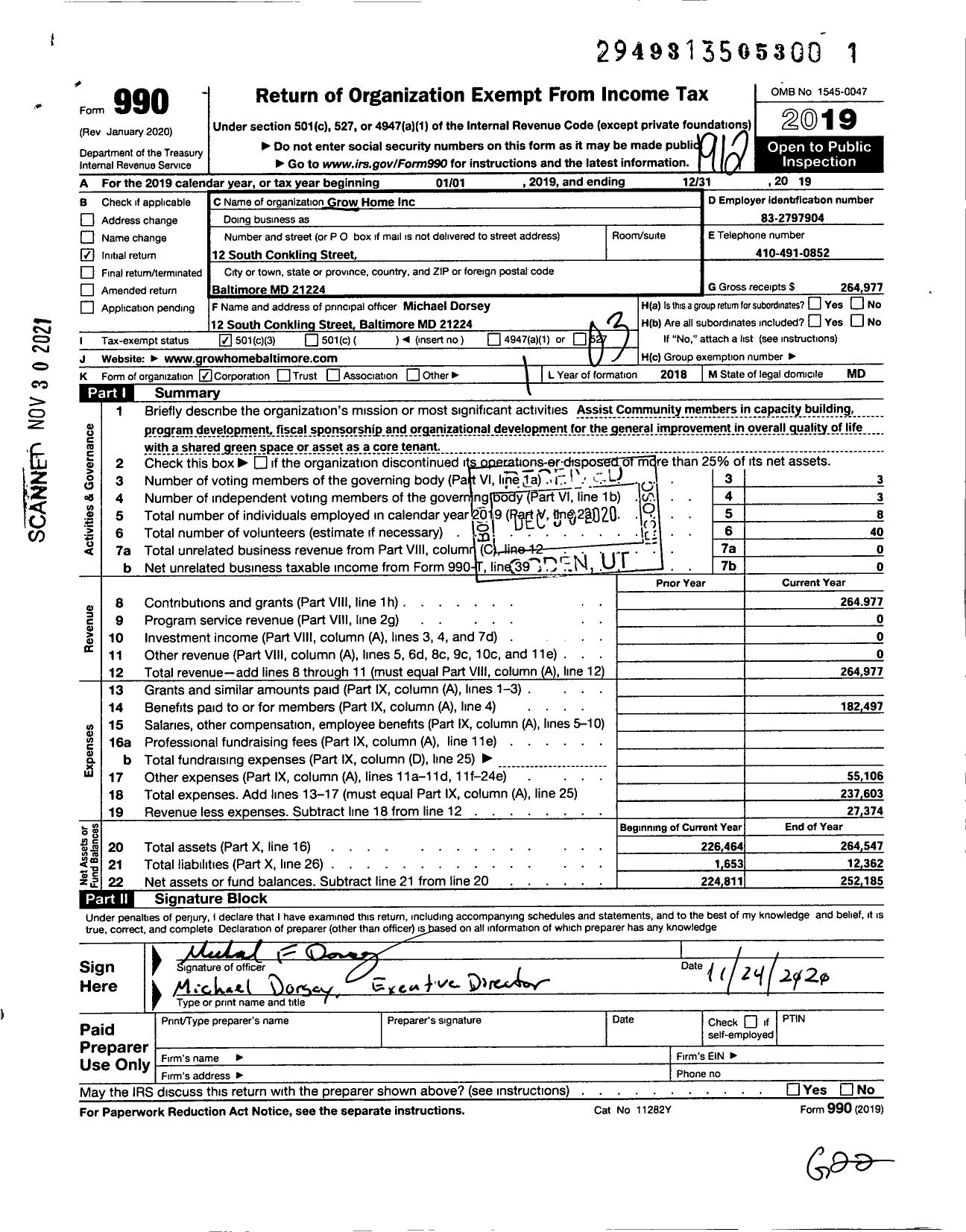 Image of first page of 2019 Form 990 for Grow Home