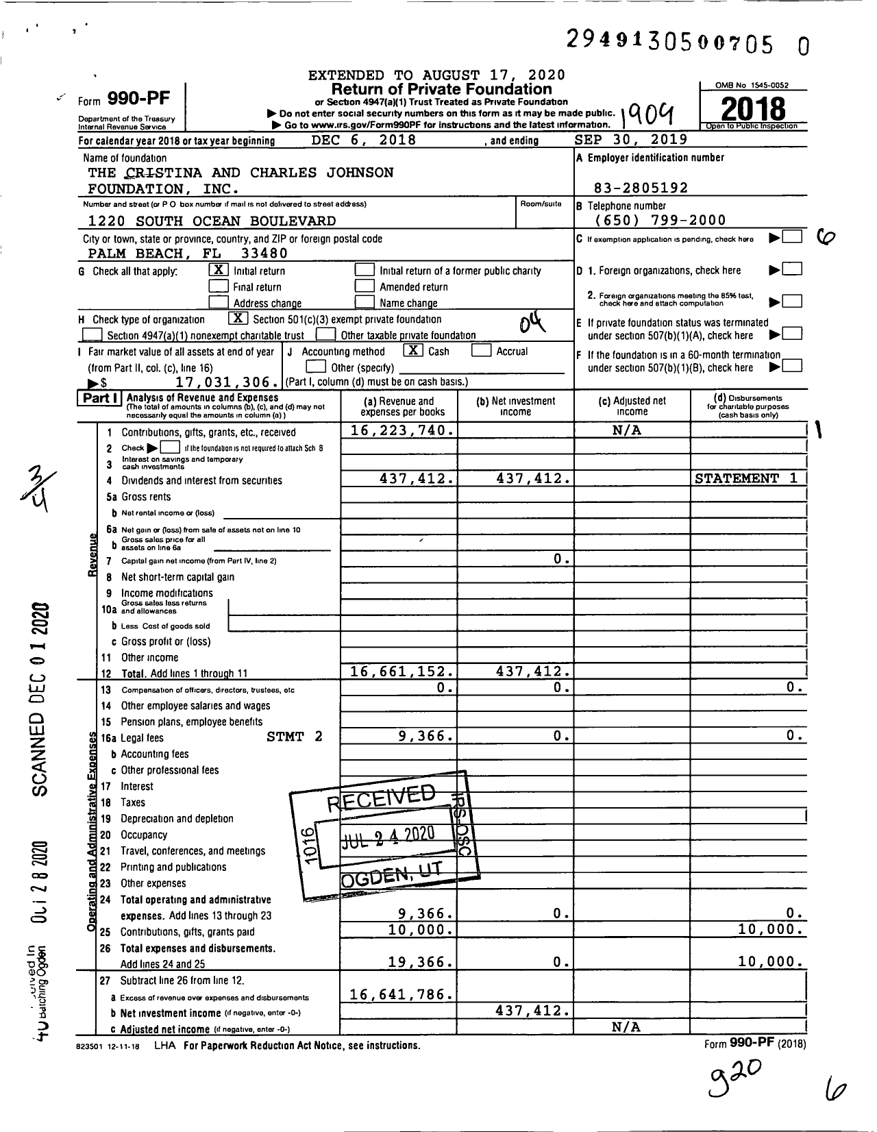 Image of first page of 2018 Form 990PF for CDR Johnson Family Foundation