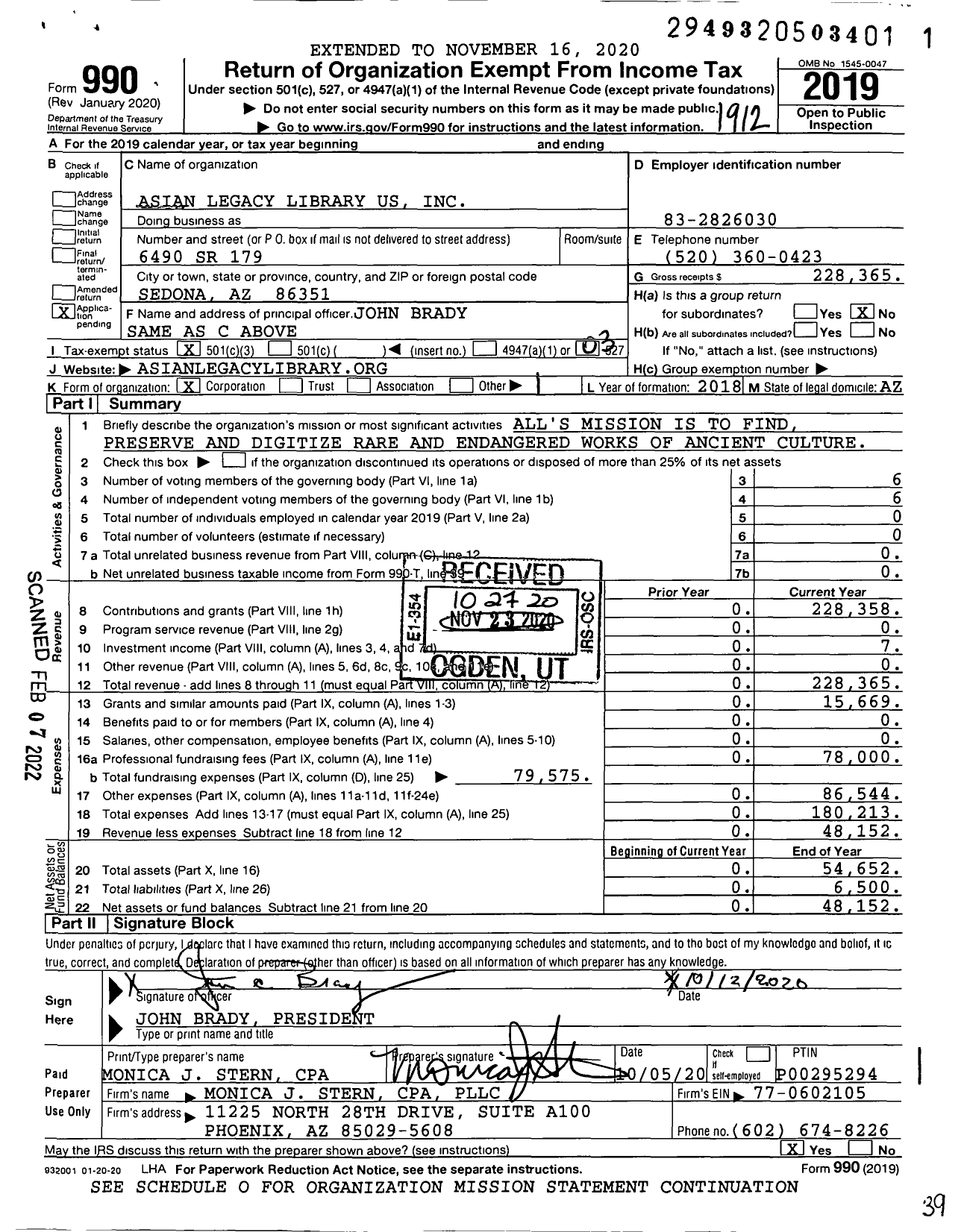 Image of first page of 2019 Form 990 for Asian Legacy Library Us