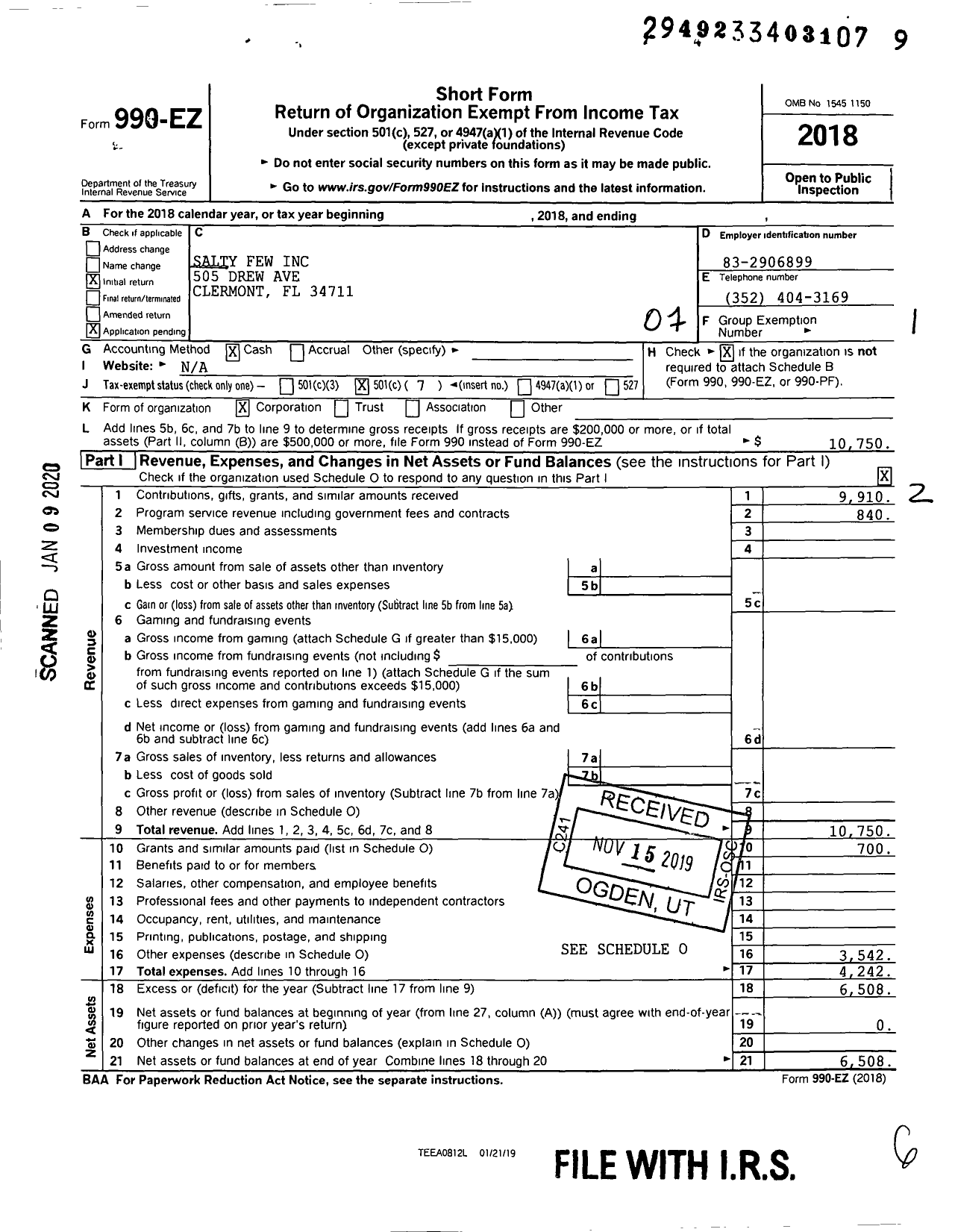 Image of first page of 2018 Form 990EO for Salty Few