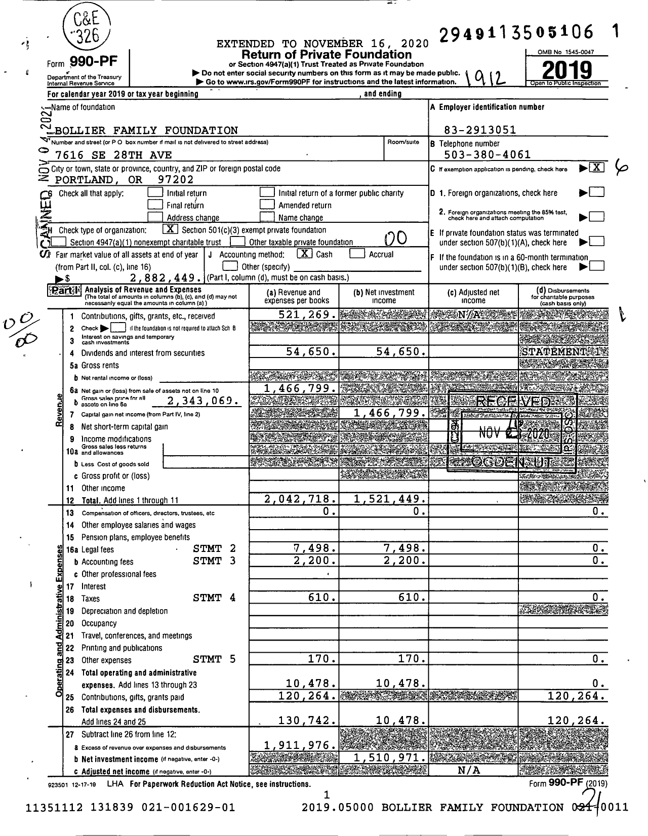 Image of first page of 2019 Form 990PF for Bollier Family Foundation