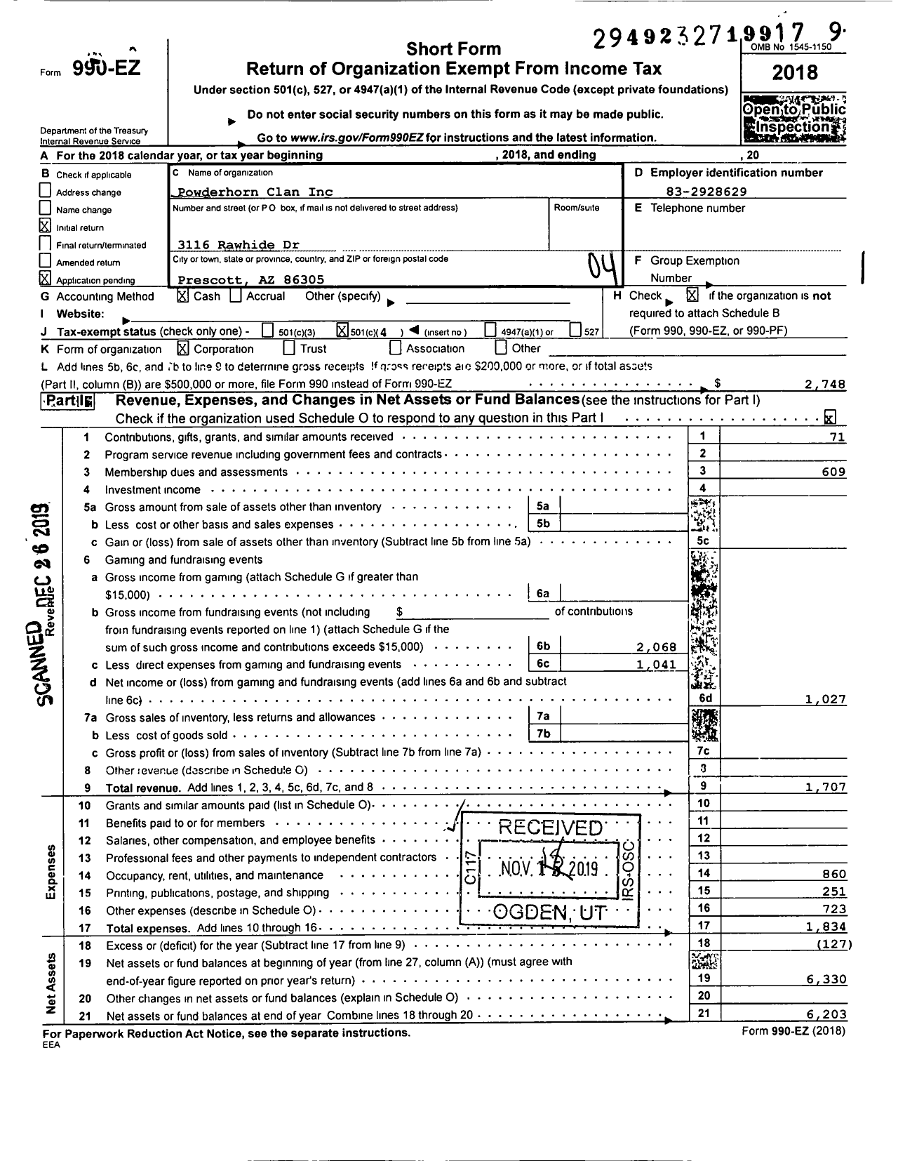 Image of first page of 2018 Form 990EO for Powderhorn Clan