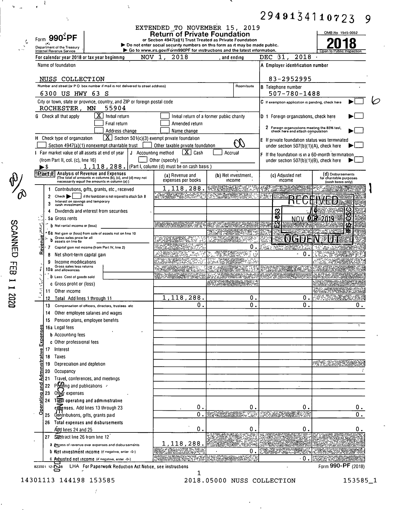 Image of first page of 2018 Form 990PF for Nuss Collection