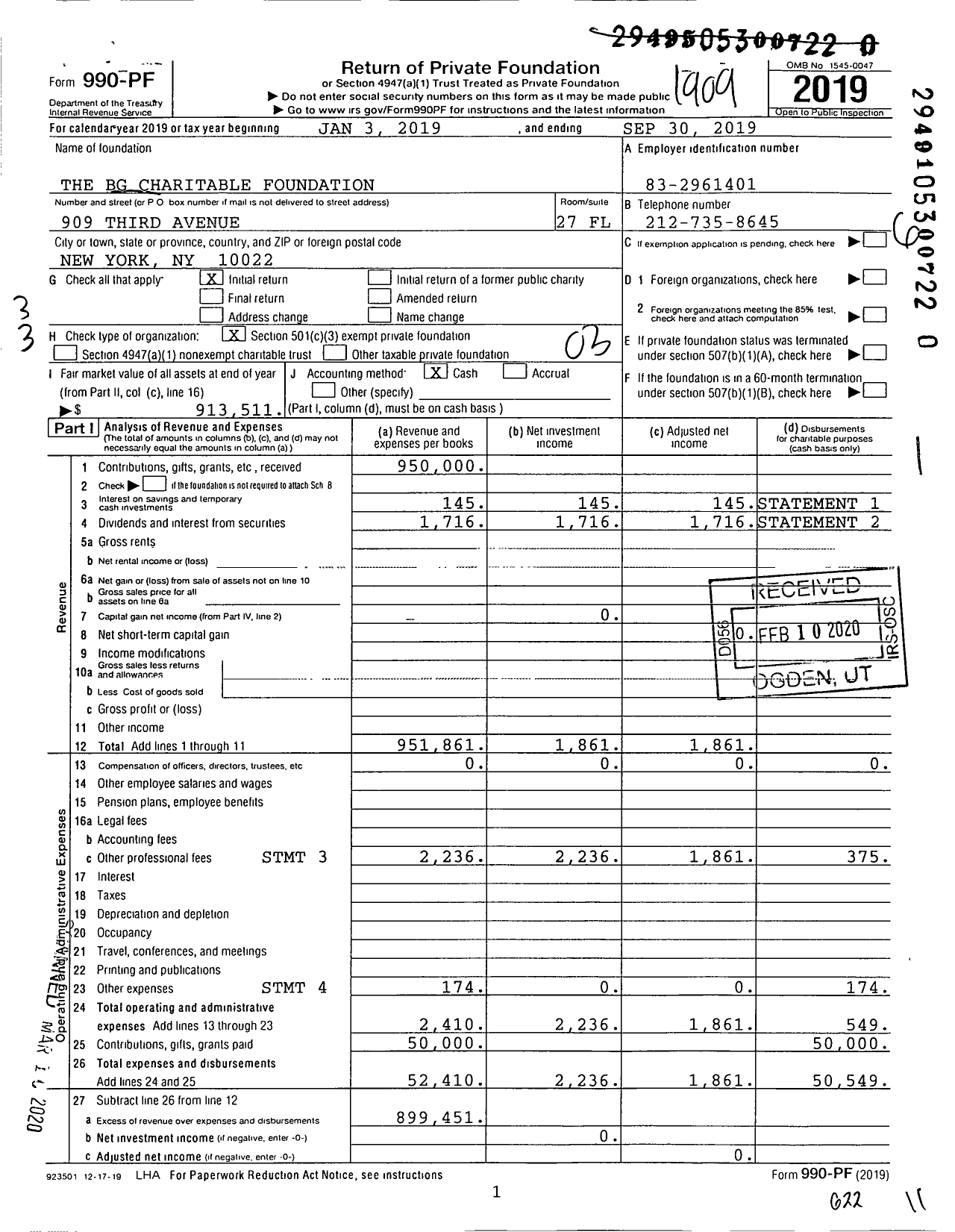 Image of first page of 2018 Form 990PR for The BG Charitable Foundation