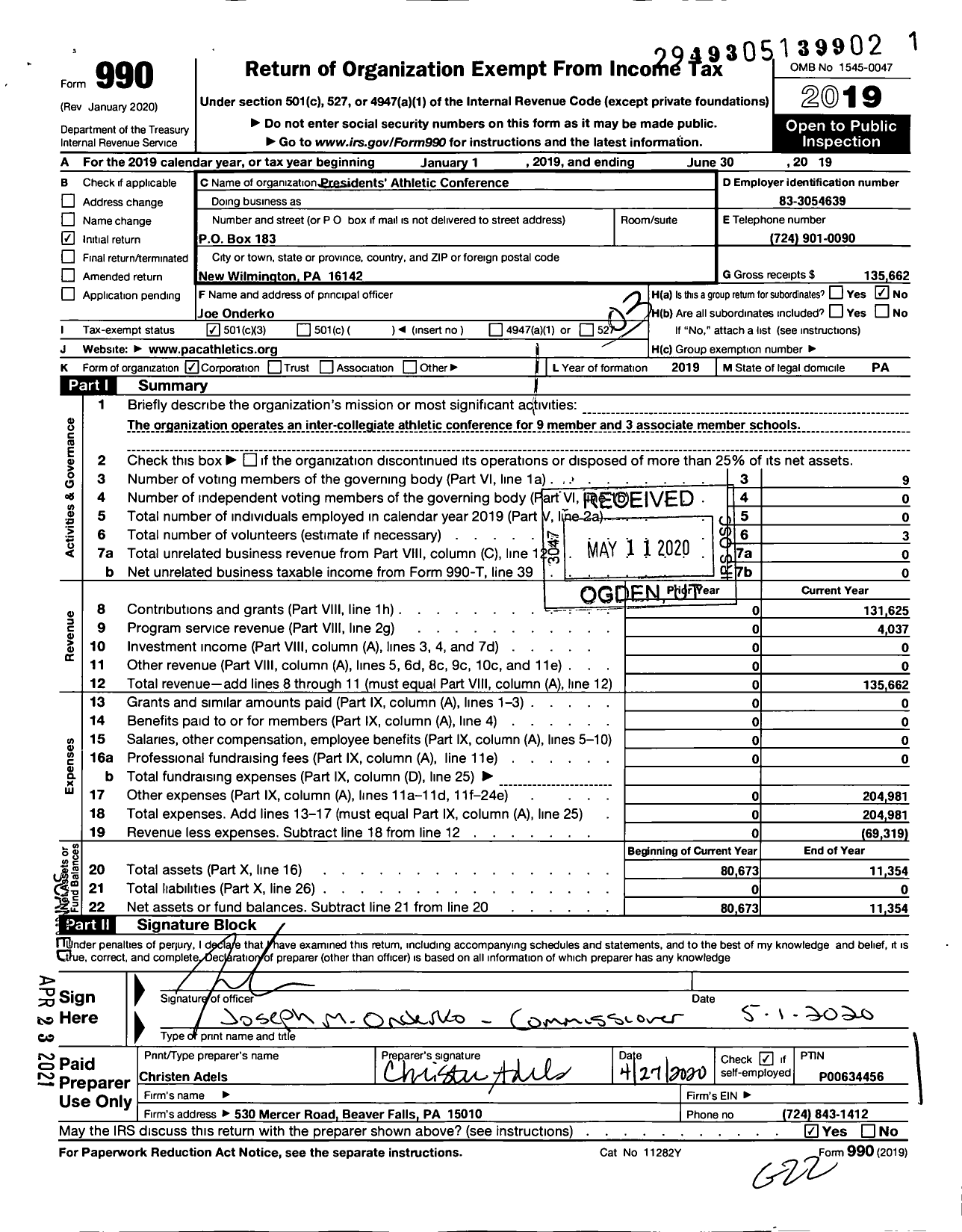 Image of first page of 2018 Form 990 for Presidents Athletic Conference