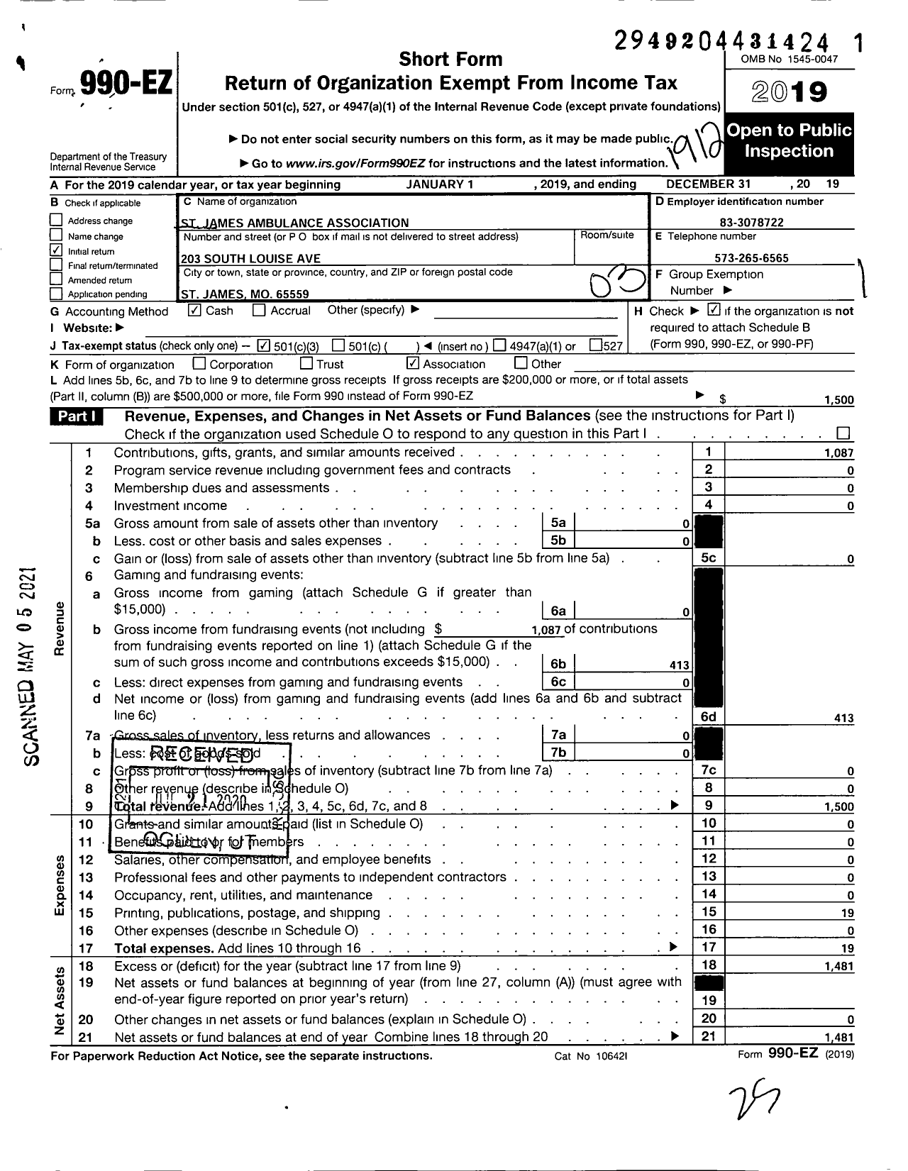 Image of first page of 2019 Form 990EZ for St James Ambulance Association