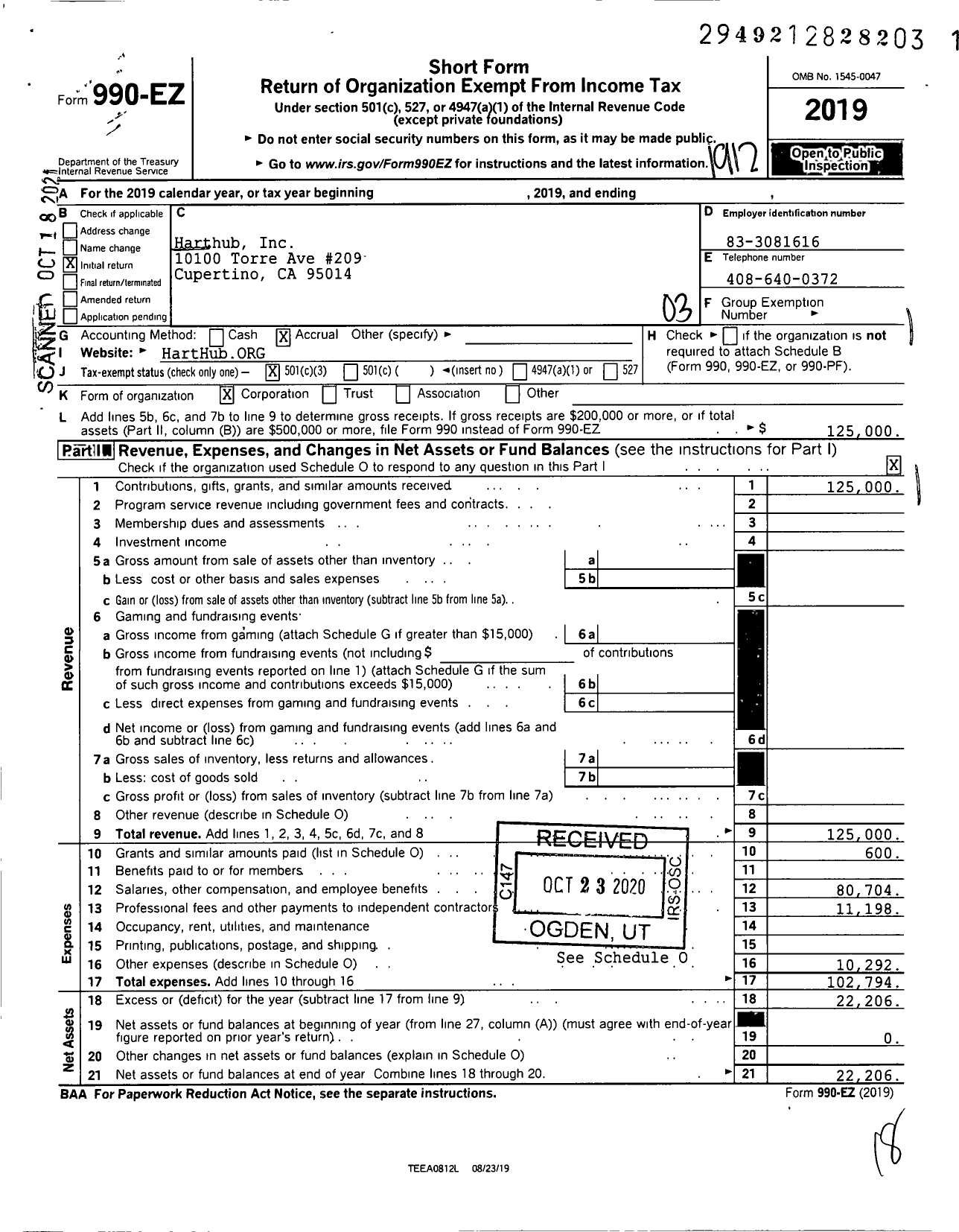 Image of first page of 2019 Form 990EZ for RS11 Foundation