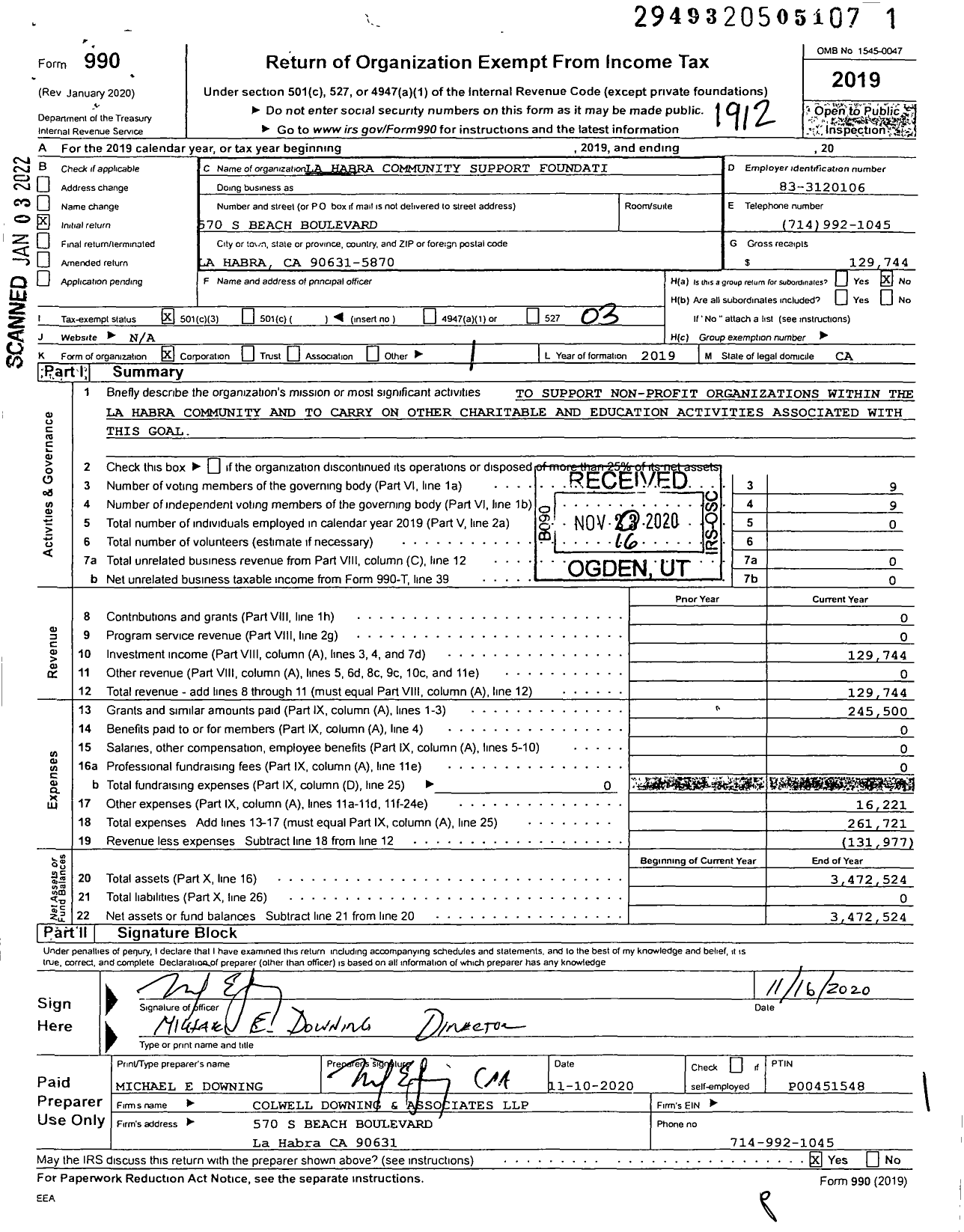 Image of first page of 2019 Form 990 for La Habra Community Support Foundation