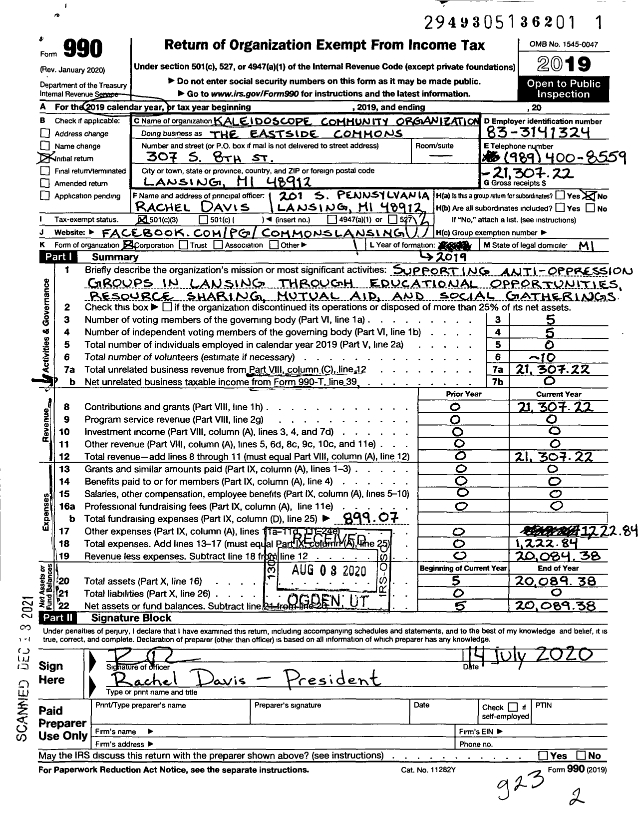 Image of first page of 2019 Form 990 for Michigan Solidarity Bail Fund