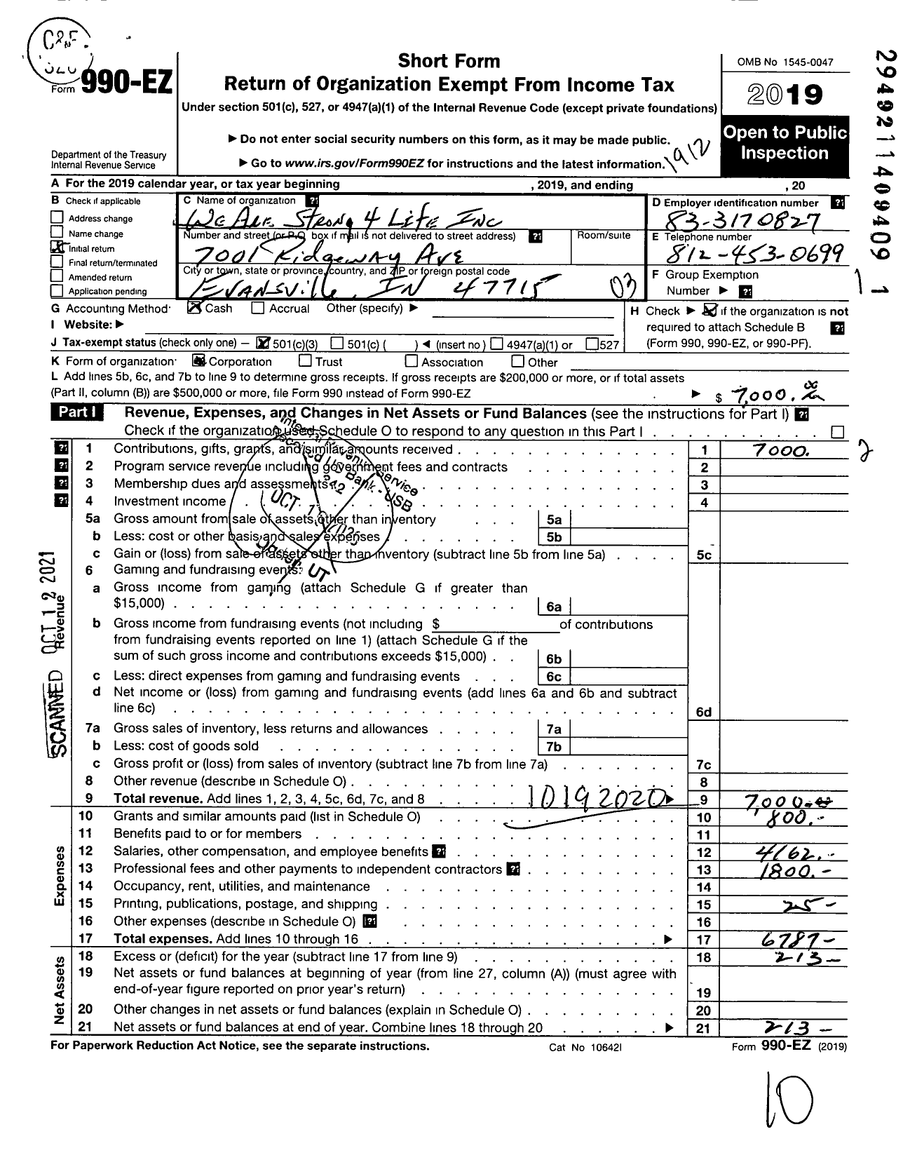 Image of first page of 2019 Form 990EZ for We Are Strong 4 Lite