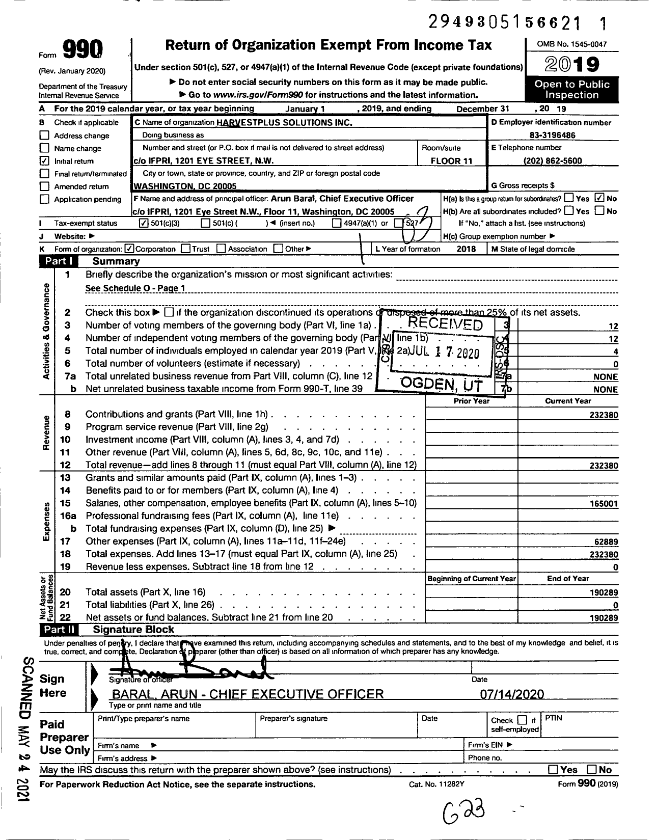 Image of first page of 2019 Form 990 for Harvestplus Solutions