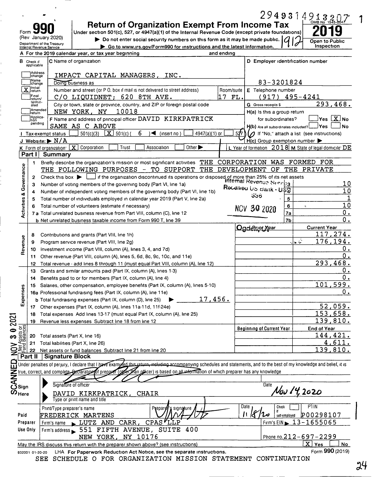 Image of first page of 2019 Form 990O for Impact Capital Managers