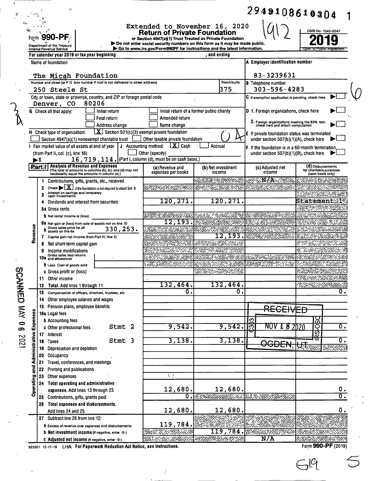 Image of first page of 2019 Form 990PF for The Micah Foundation