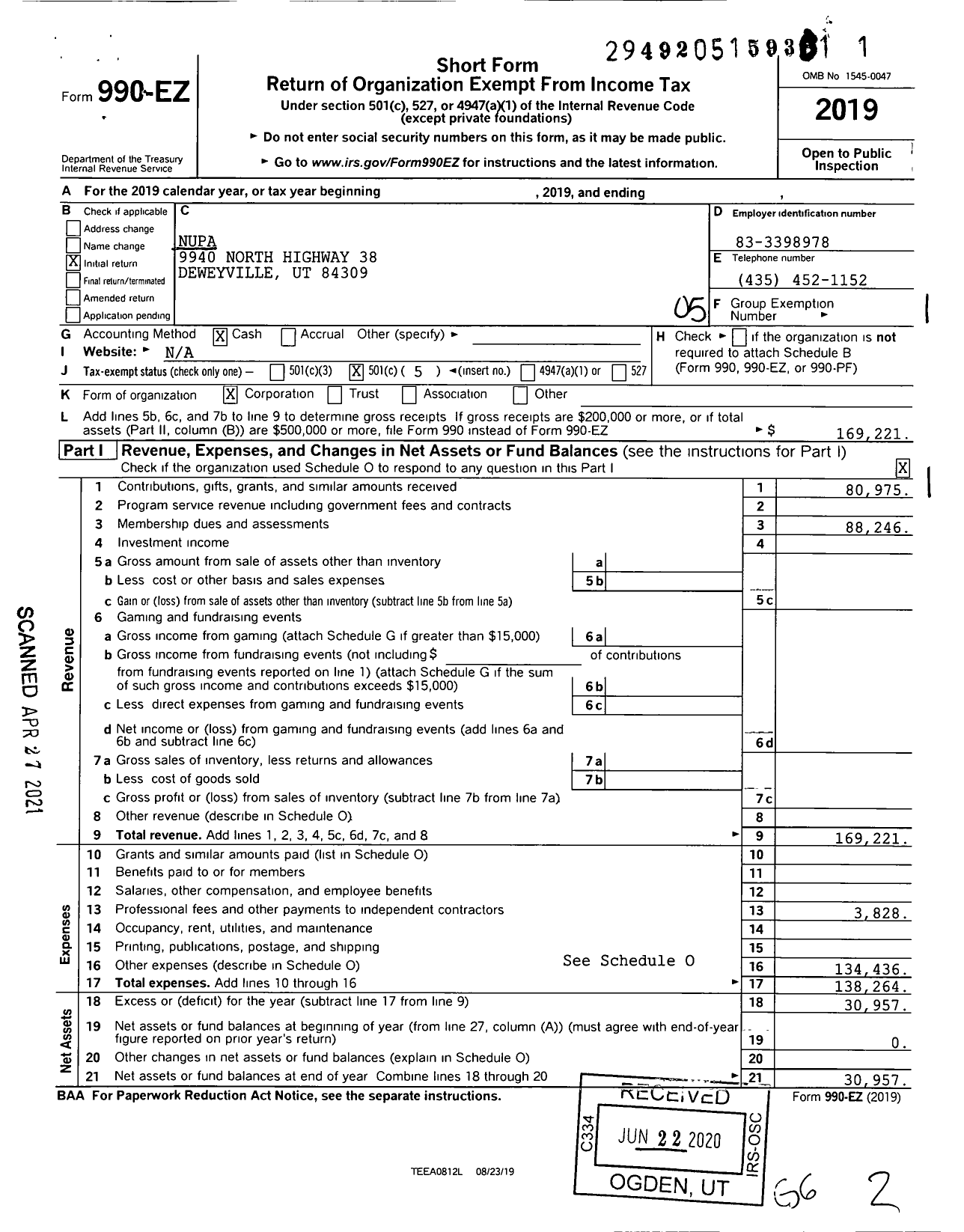 Image of first page of 2019 Form 990EO for Nupa