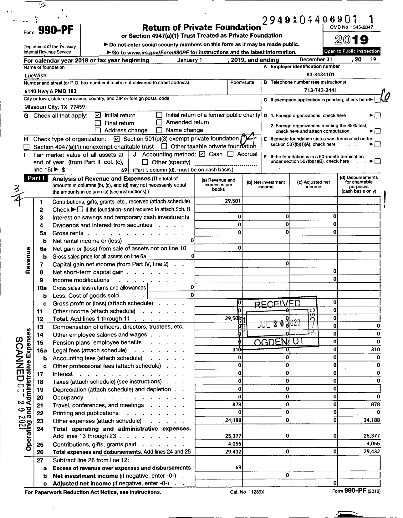 Image of first page of 2019 Form 990PF for Luewish