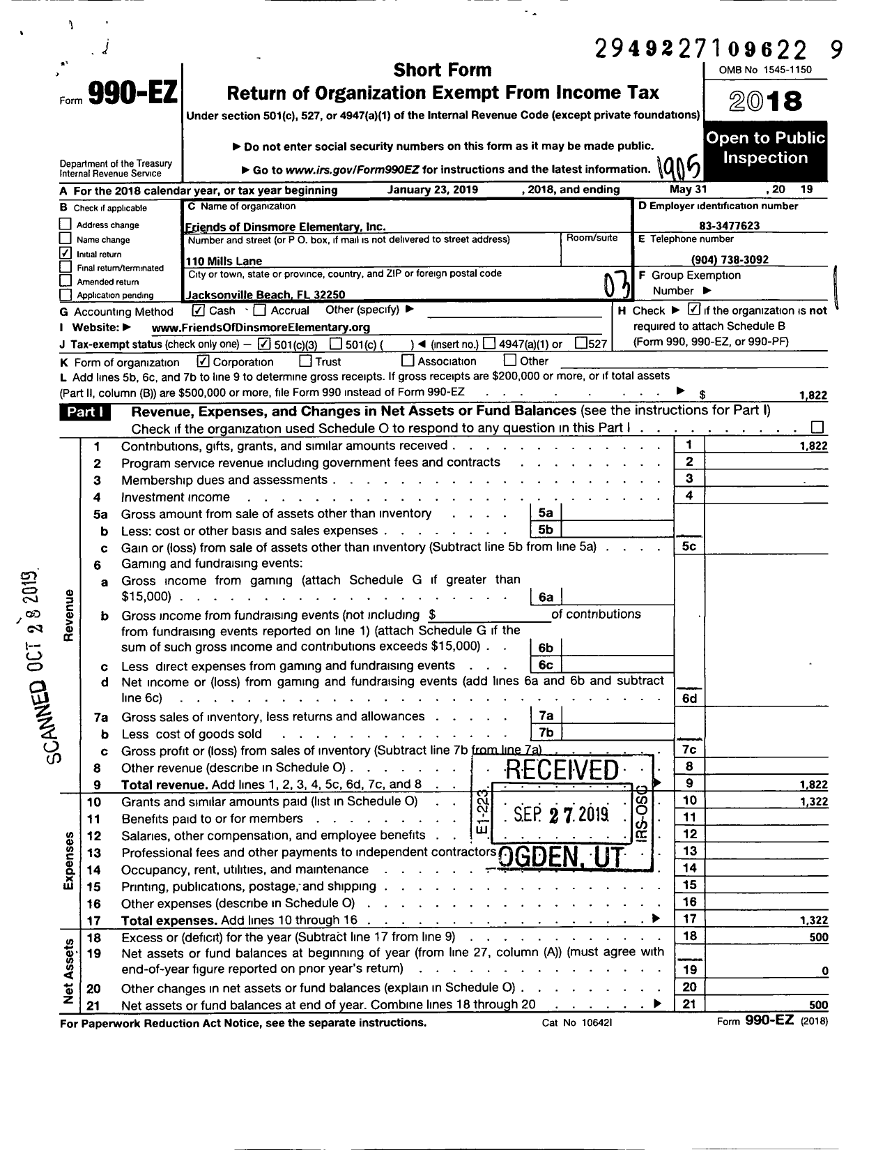 Image of first page of 2018 Form 990EZ for Know and Grow Learning Depot