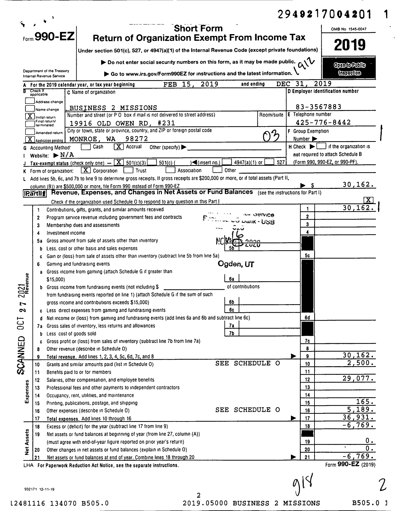 Image of first page of 2019 Form 990EZ for MBridge