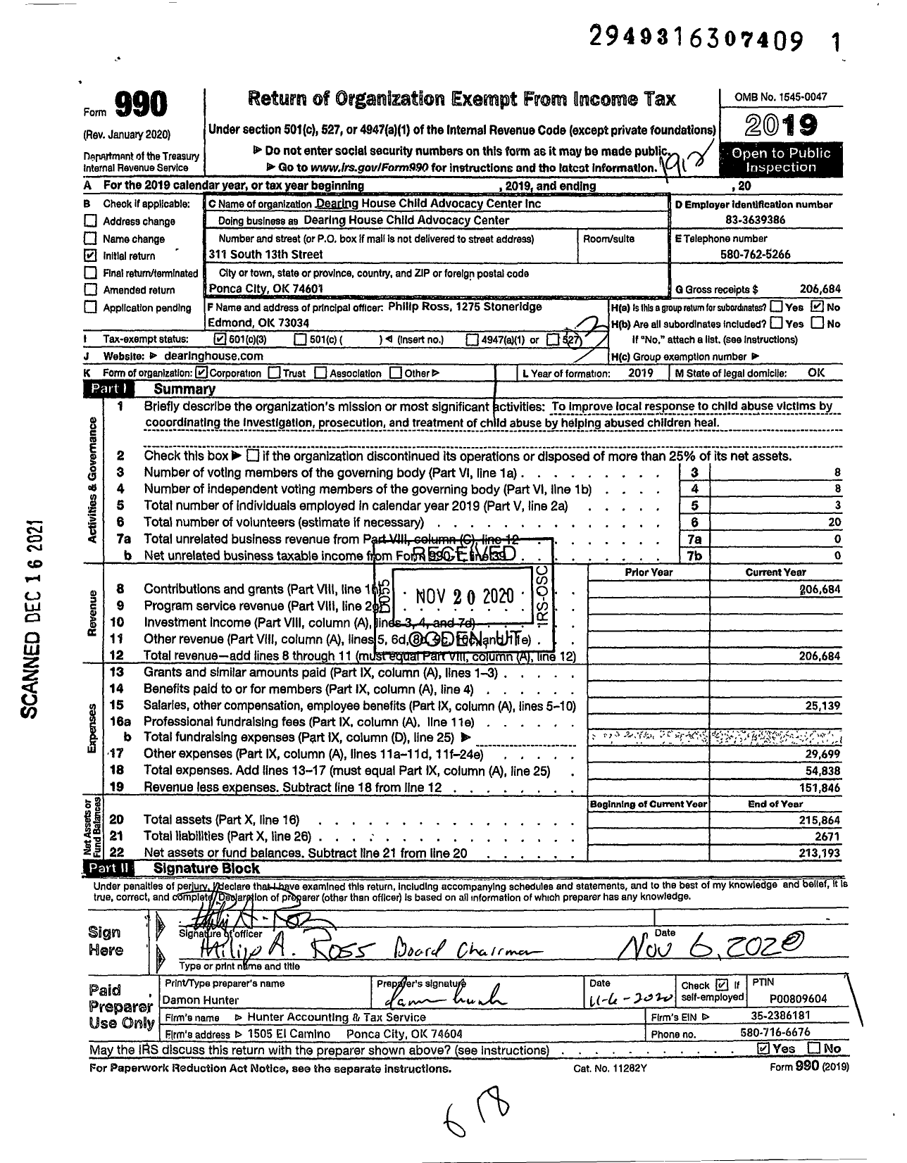 Image of first page of 2019 Form 990 for Dearing House