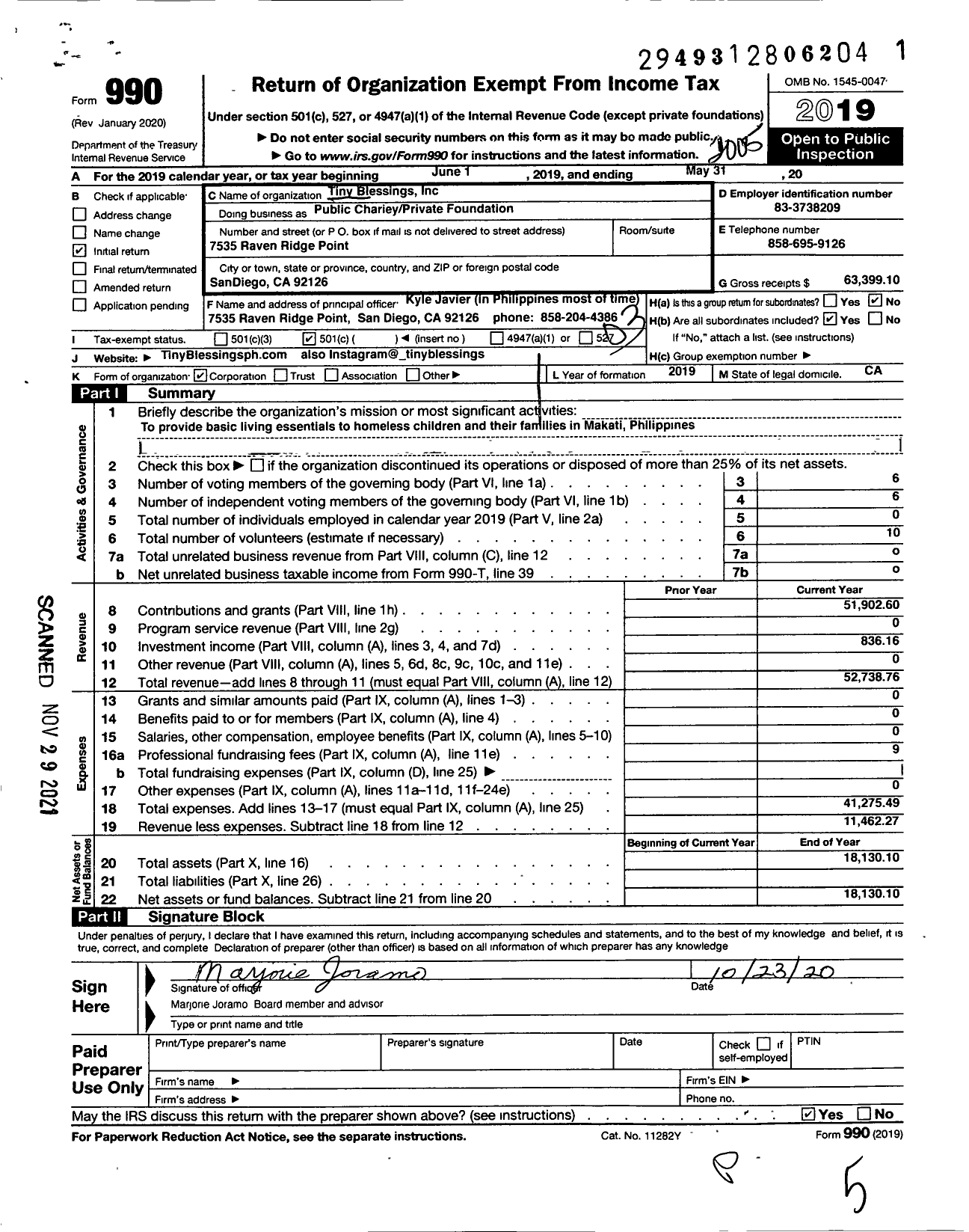 Image of first page of 2019 Form 990 for Public Charity Private Foundation