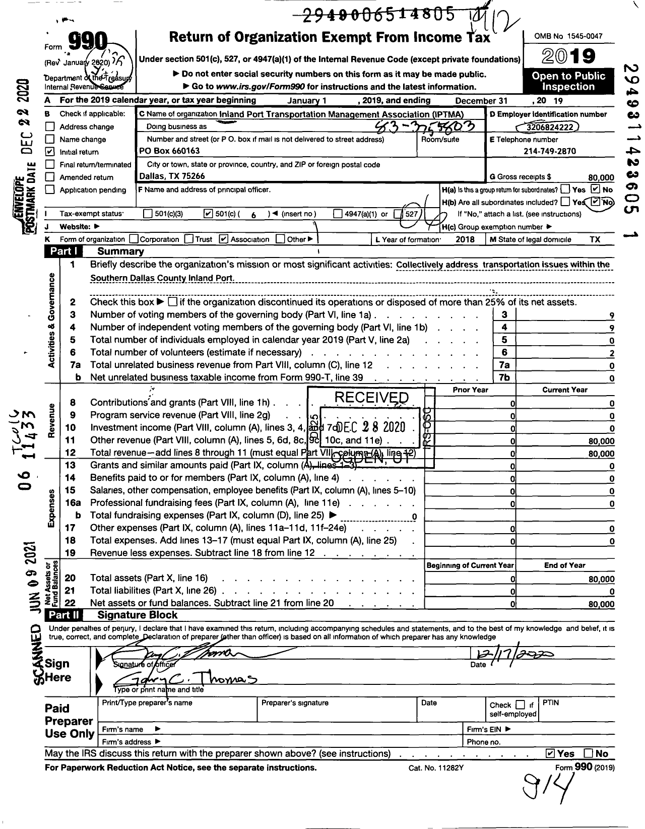 Image of first page of 2019 Form 990O for Inland Port Transportation Management Association