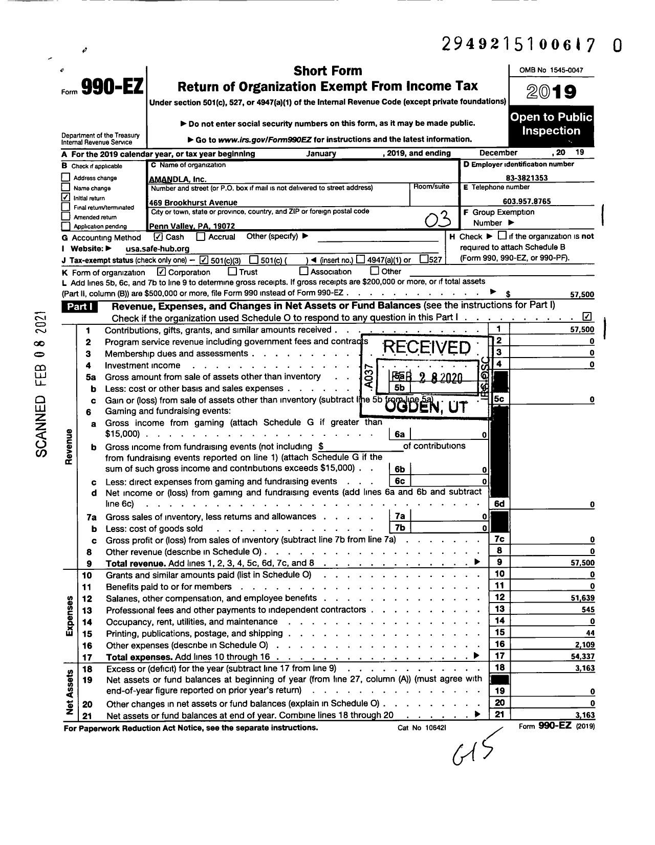 Image of first page of 2019 Form 990EZ for Safe-Hub
